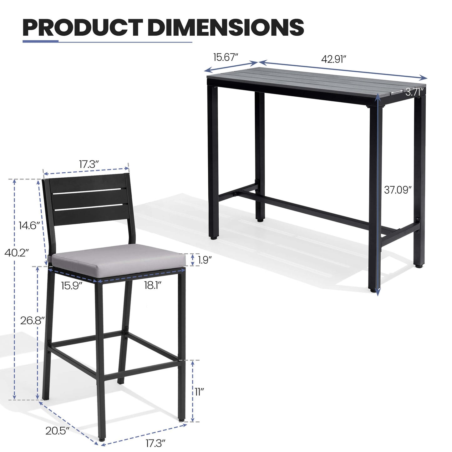 3-Piece Outdoor Bar Set with Wood-Plastic Table and Bar Chairs