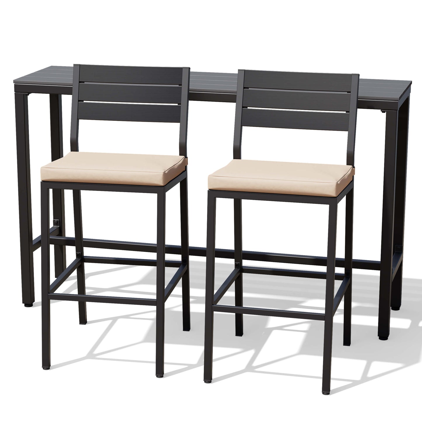 3-Piece Outdoor Bar Set with Wood-Plastic Table and Bar Chairs