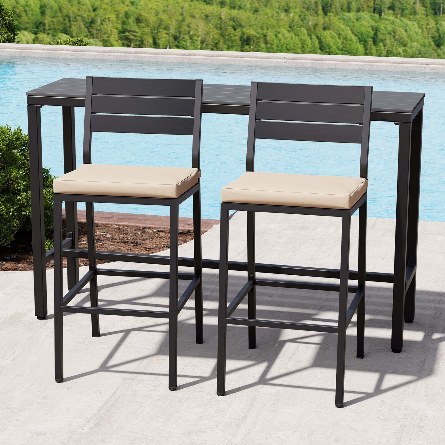 3-Piece Outdoor Bar Set with Wood-Plastic Table and Bar Chairs
