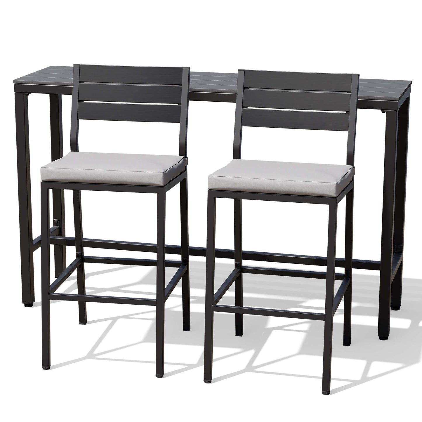 3-Piece Outdoor Bar Set with Wood-Plastic Table and Bar Chairs