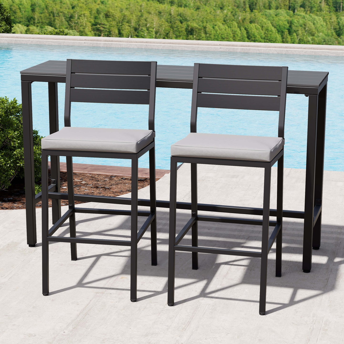 3-Piece Outdoor Bar Set with Wood-Plastic Table and Bar Chairs
