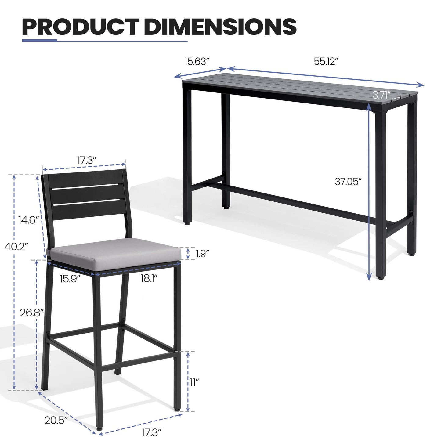 3-Piece Outdoor Bar Set with Wood-Plastic Table and Bar Chairs