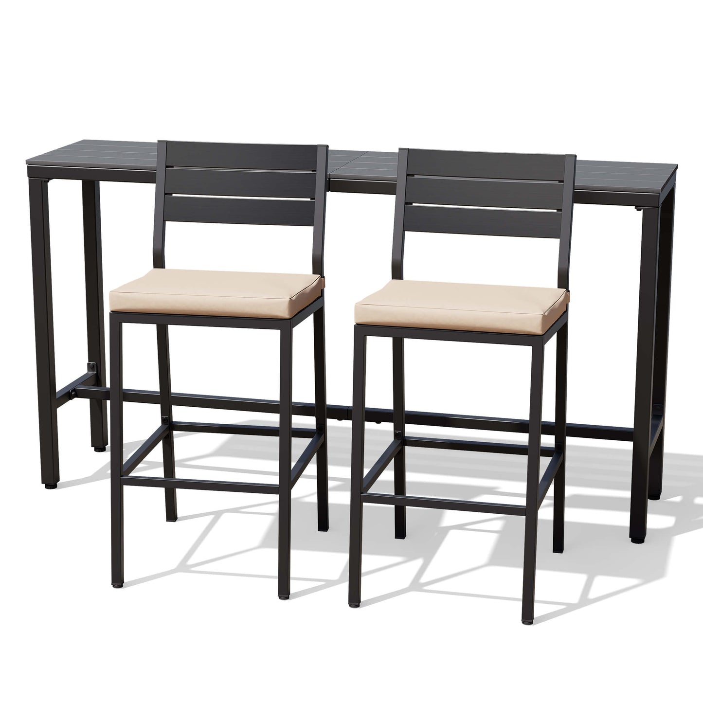3-Piece Outdoor Bar Set with Wood-Plastic Table and Bar Chairs