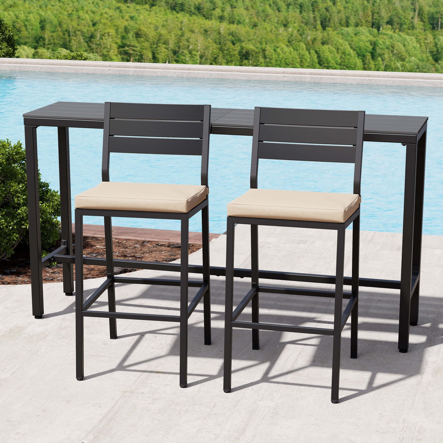 3-Piece Outdoor Bar Set with Wood-Plastic Table and Bar Chairs