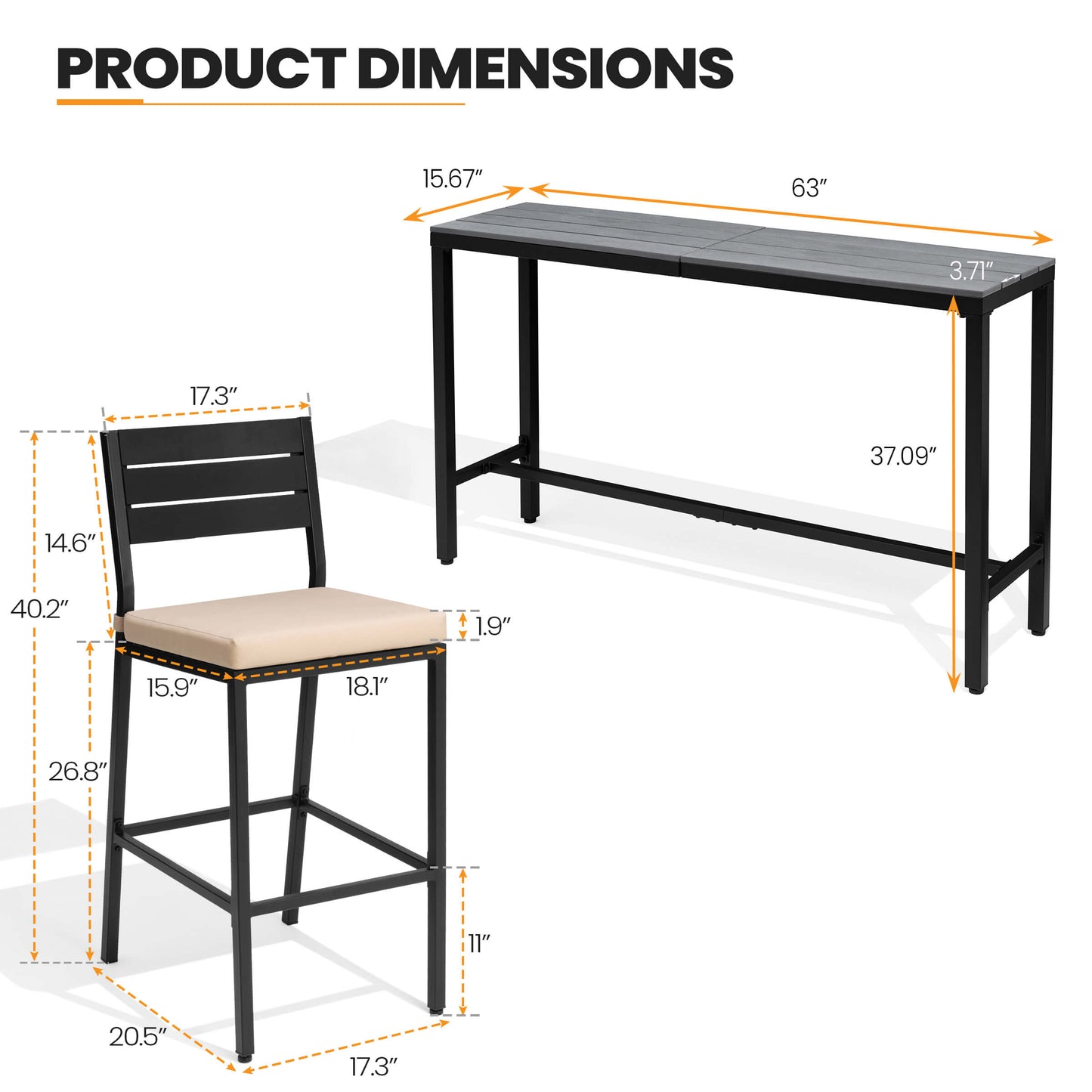 3-Piece Outdoor Bar Set with Wood-Plastic Table and Bar Chairs