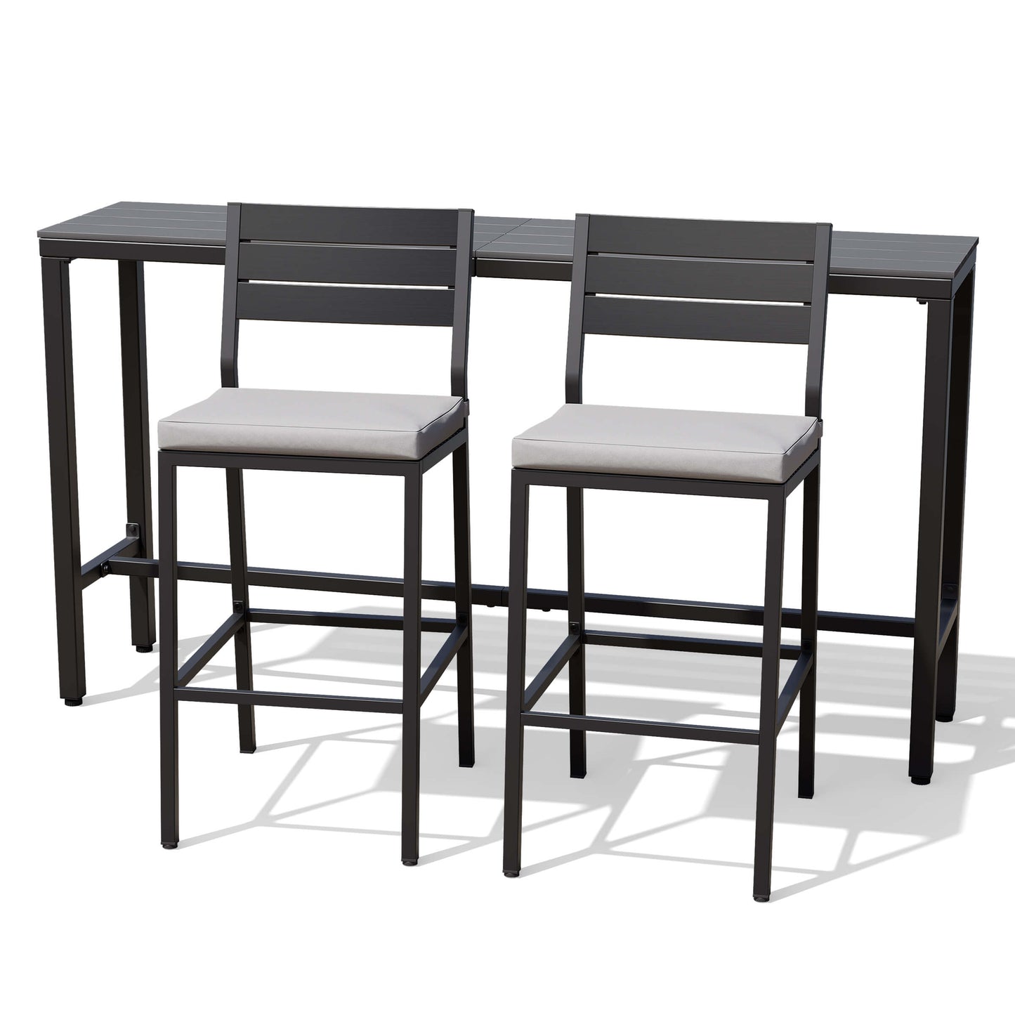 3-Piece Outdoor Bar Set with Wood-Plastic Table and Bar Chairs