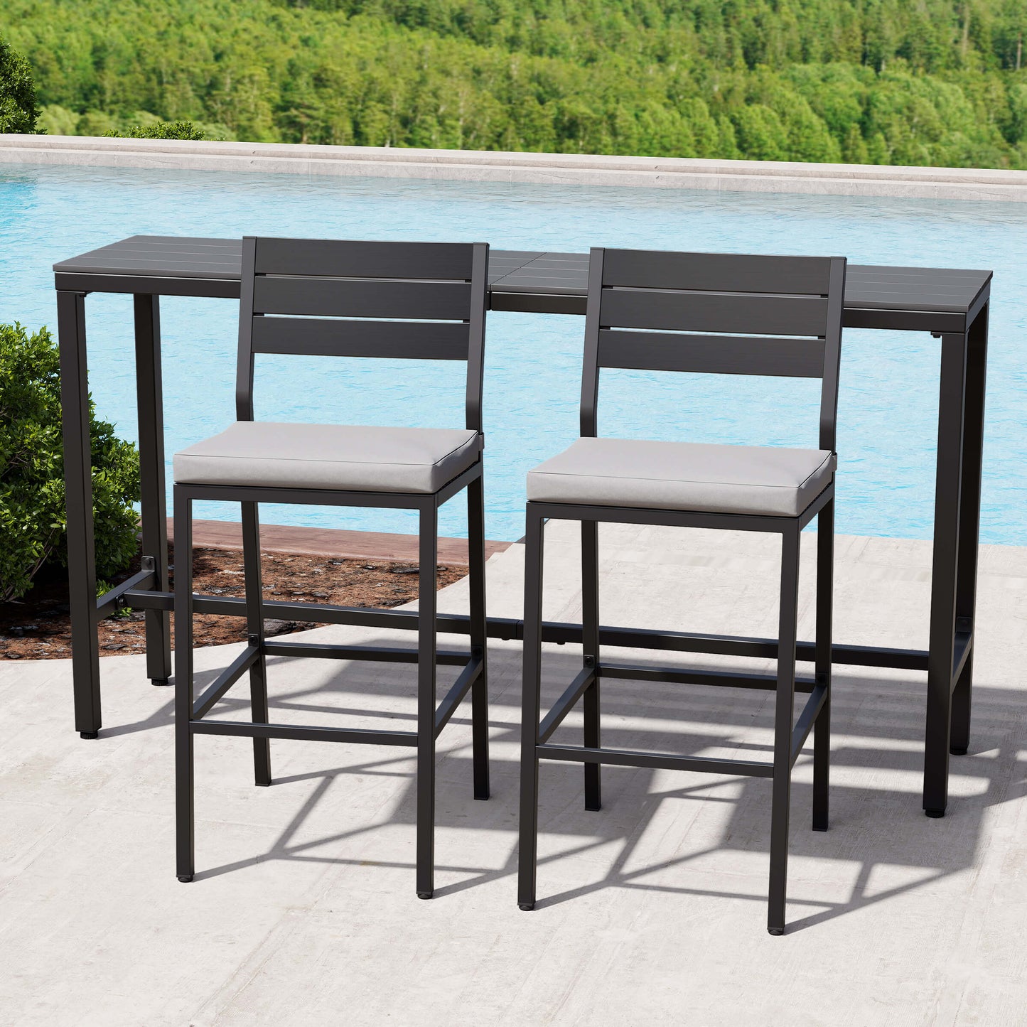 3-Piece Outdoor Bar Set with Wood-Plastic Table and Bar Chairs