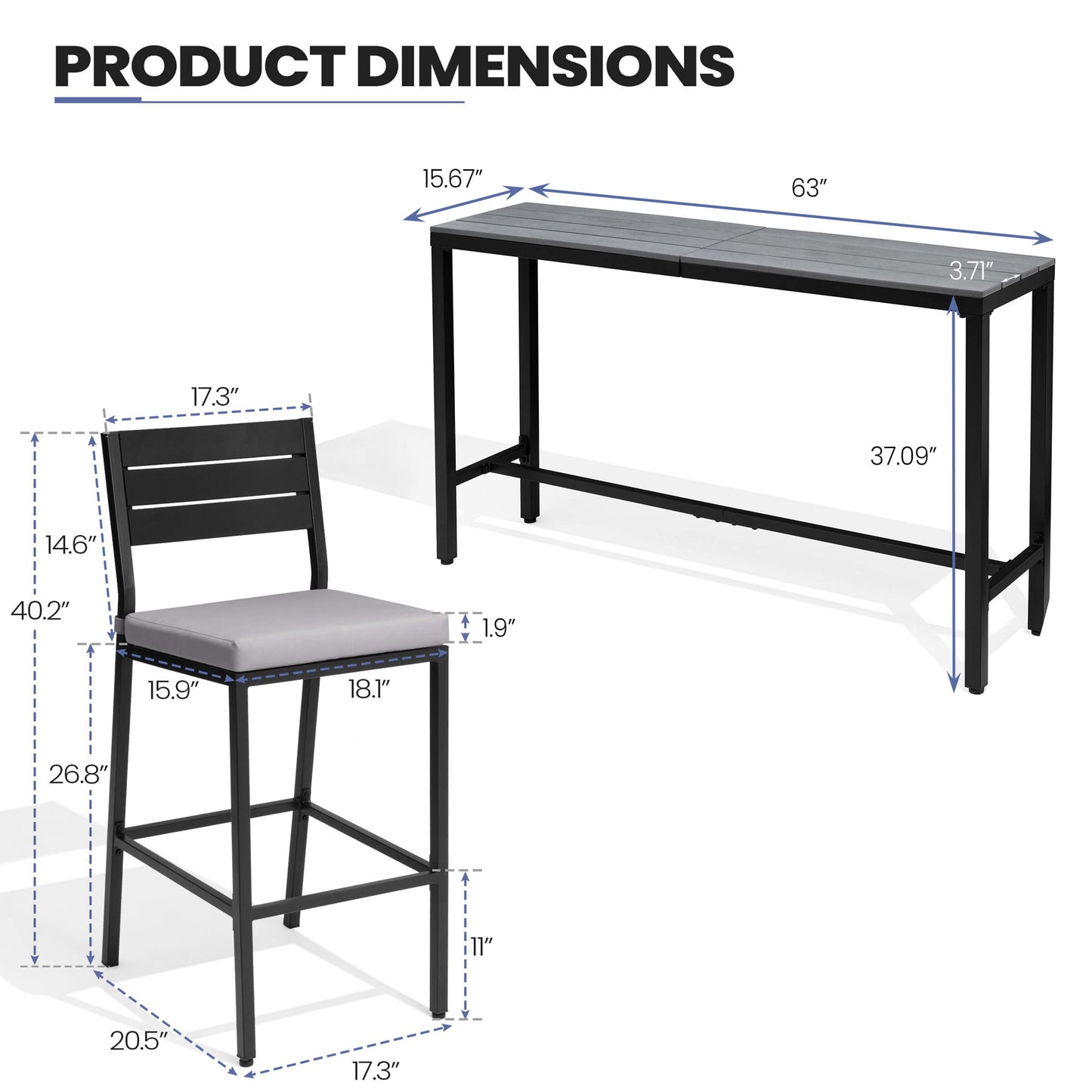 3-Piece Outdoor Bar Set with Wood-Plastic Table and Bar Chairs