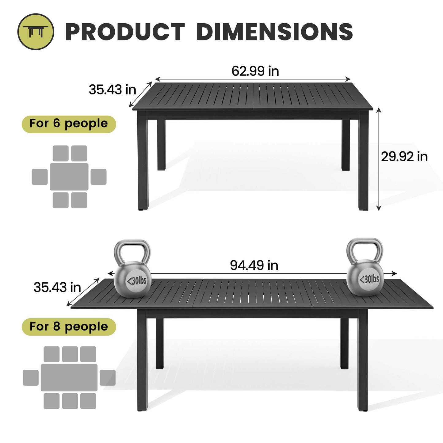 95x35" Expandable Aluminum Outdoor Dining Table