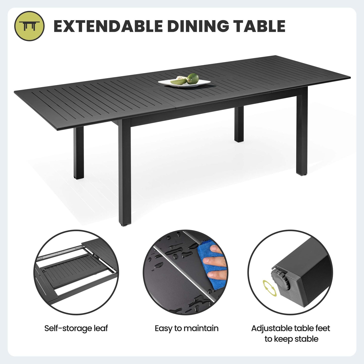 95x35" Expandable Aluminum Outdoor Dining Table