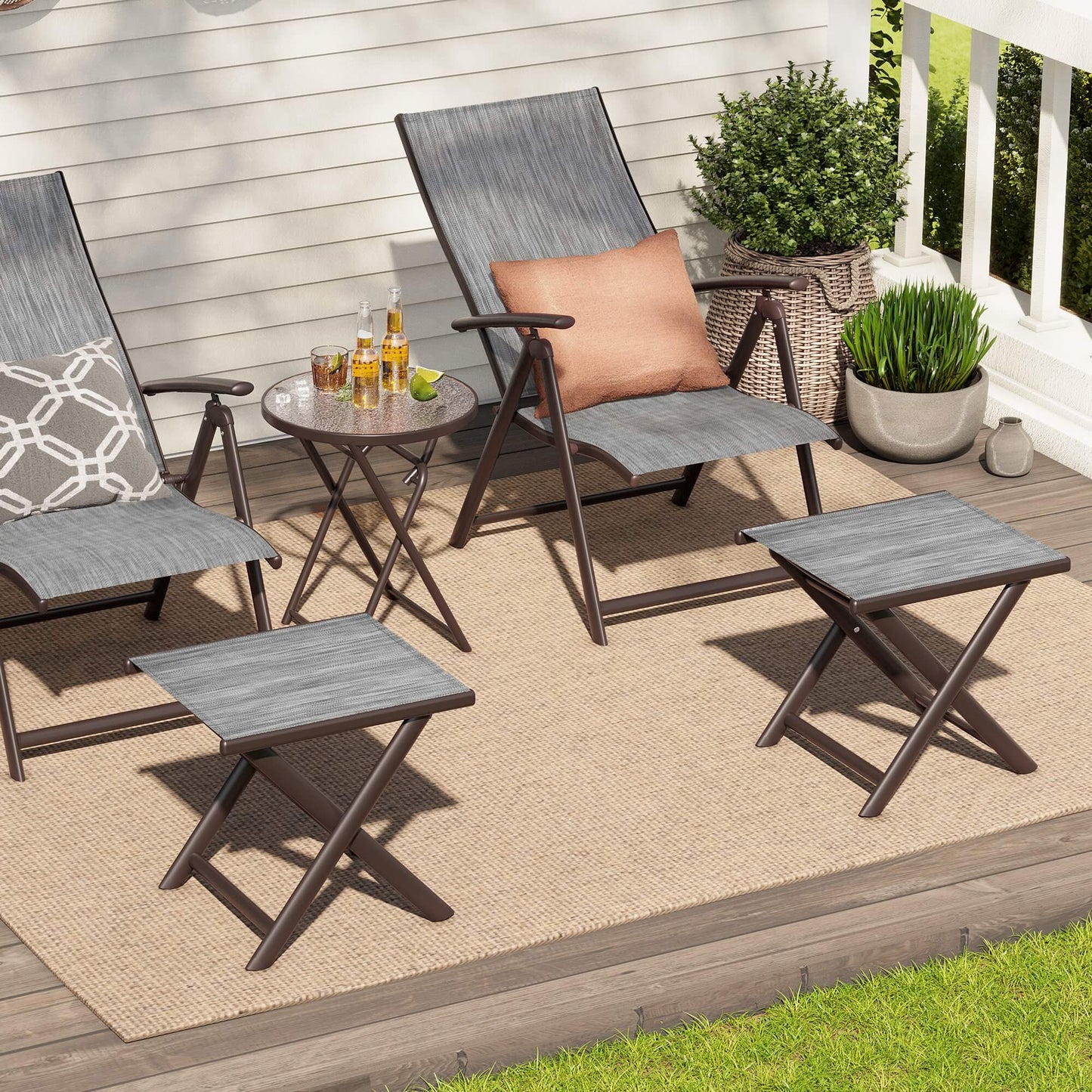 15x17" Aluminum Foldable Outdoor Side Table with Textilene Tabletop