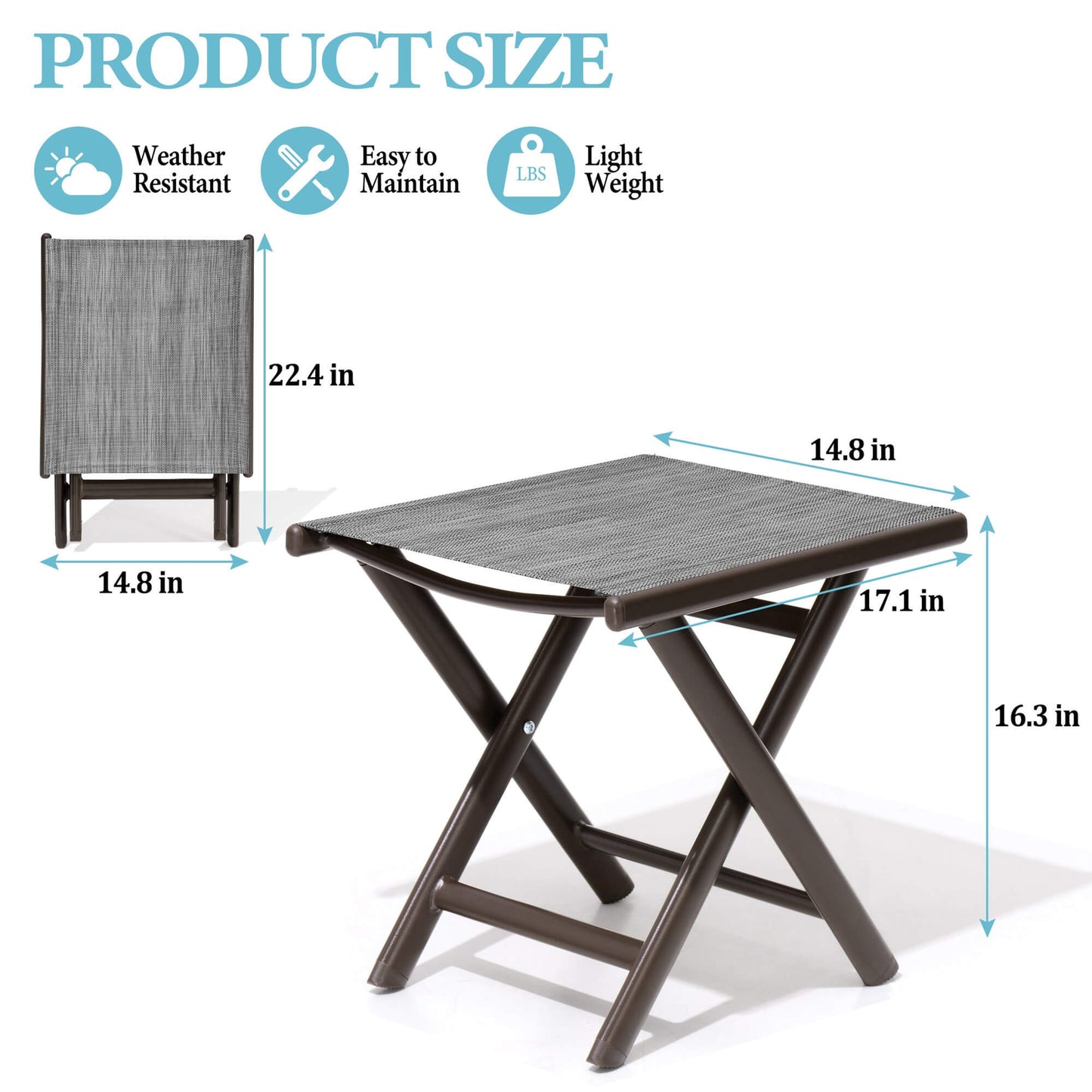 15x17" Aluminum Foldable Outdoor Side Table with Textilene Tabletop