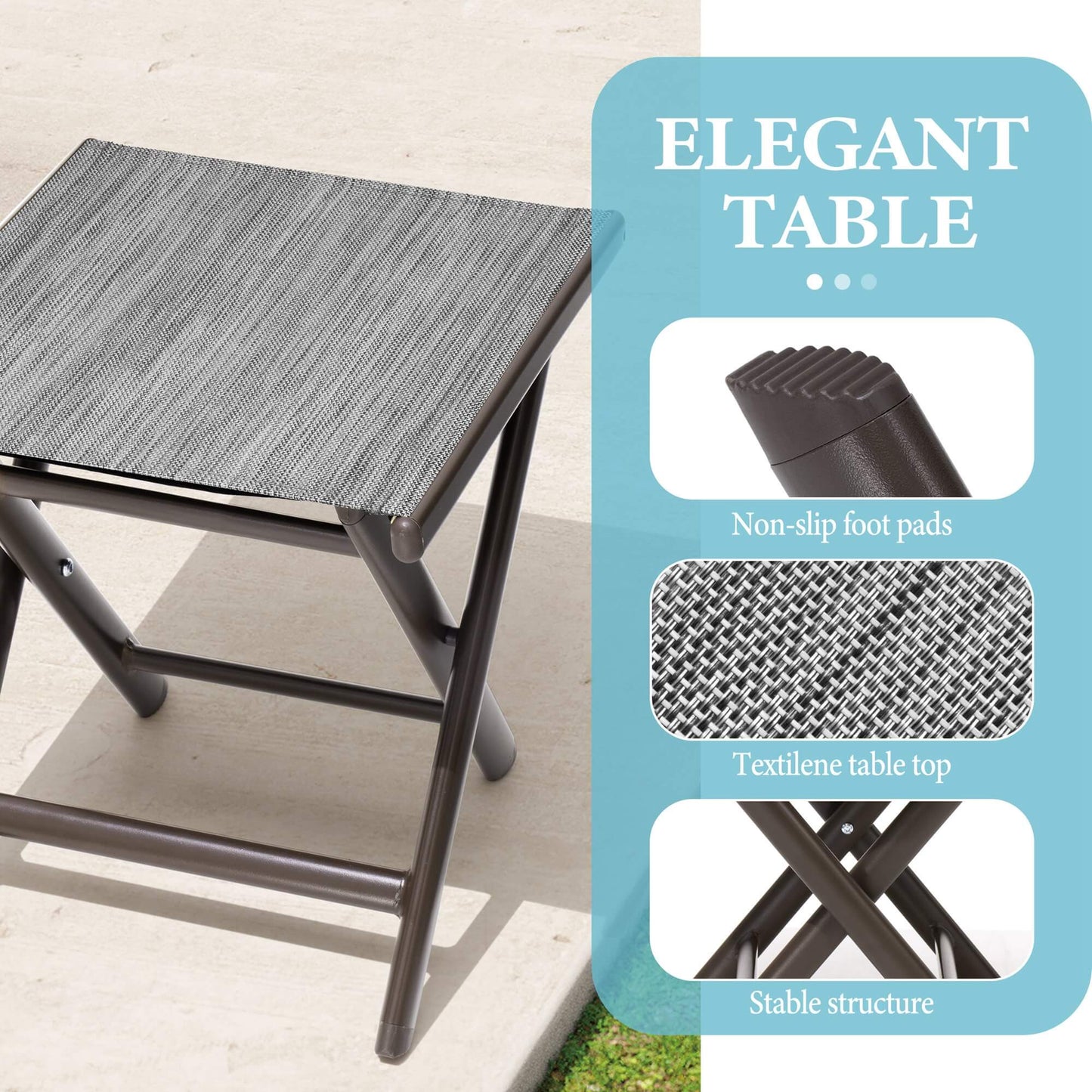 15x17" Aluminum Foldable Outdoor Side Table with Textilene Tabletop