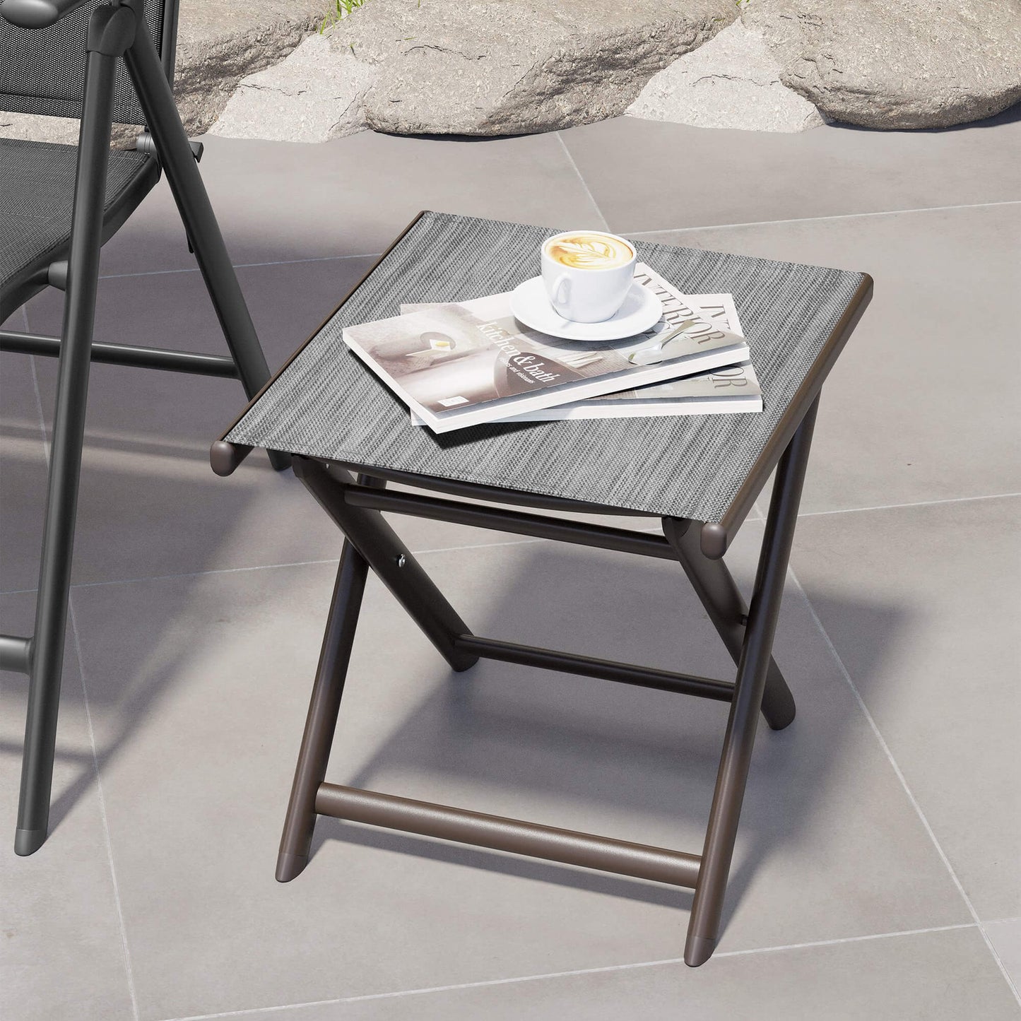 15x17" Aluminum Foldable Outdoor Side Table with Textilene Tabletop