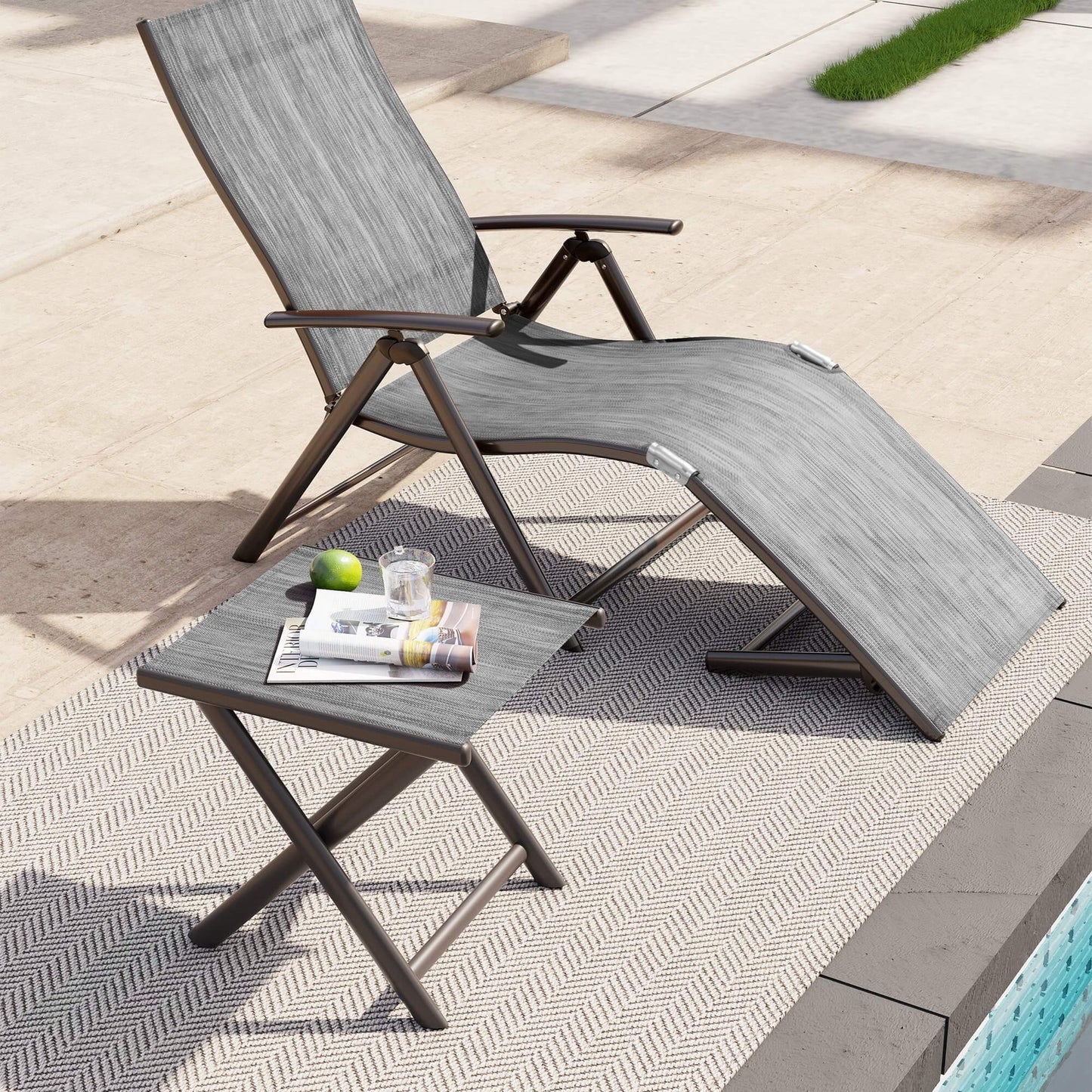 15x17" Aluminum Foldable Outdoor Side Table with Textilene Tabletop
