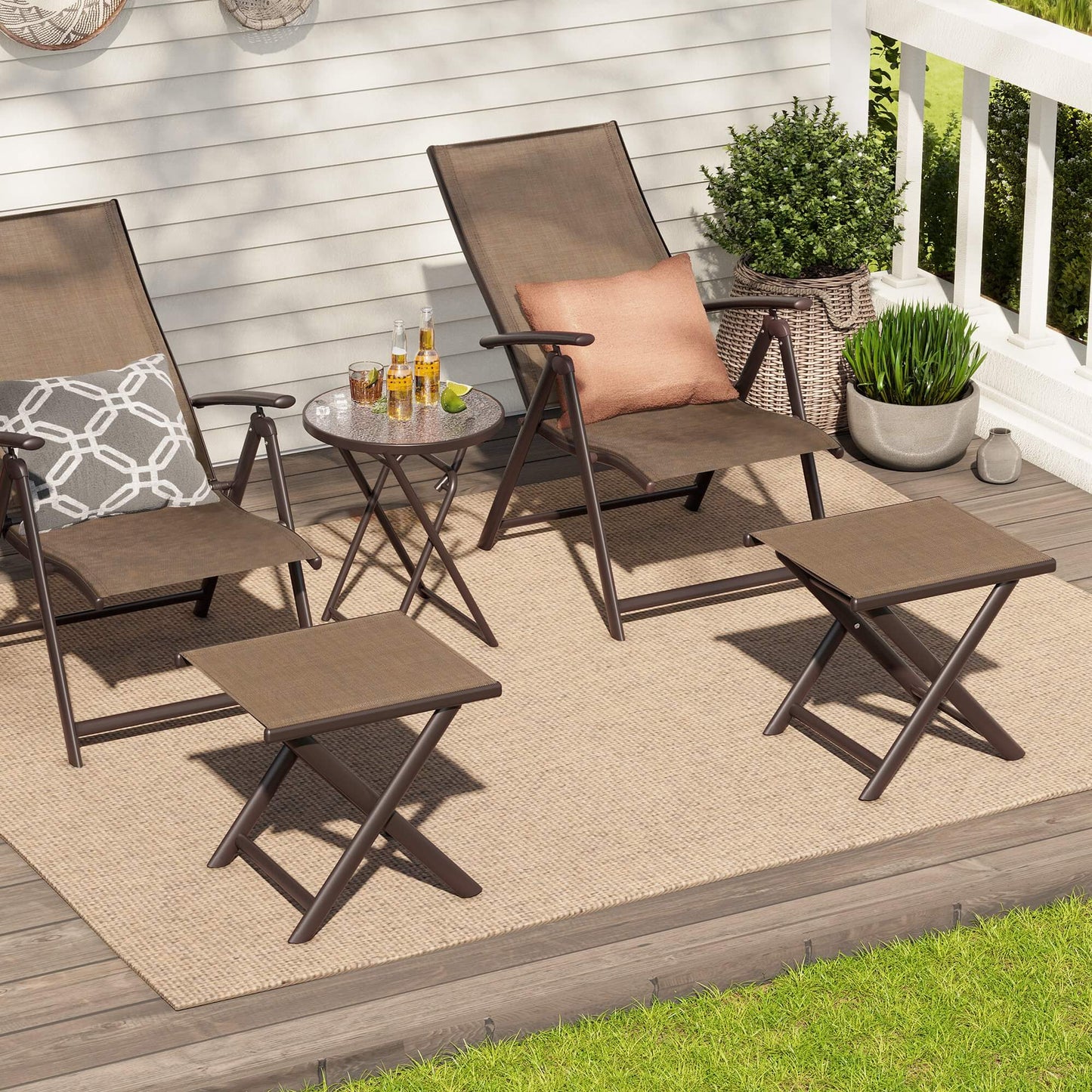 15x17" Aluminum Foldable Outdoor Side Table with Textilene Tabletop