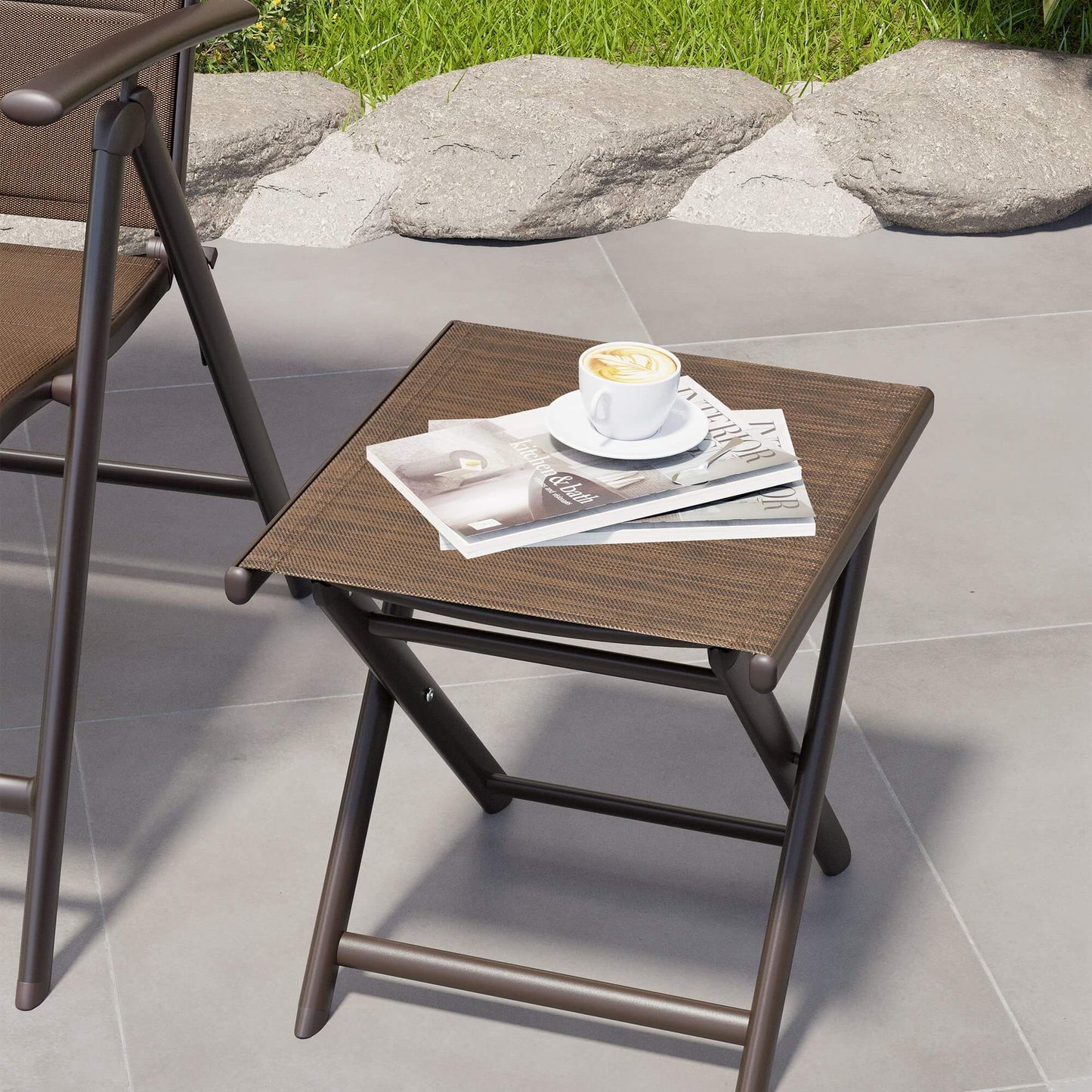 15x17" Aluminum Foldable Outdoor Side Table with Textilene Tabletop