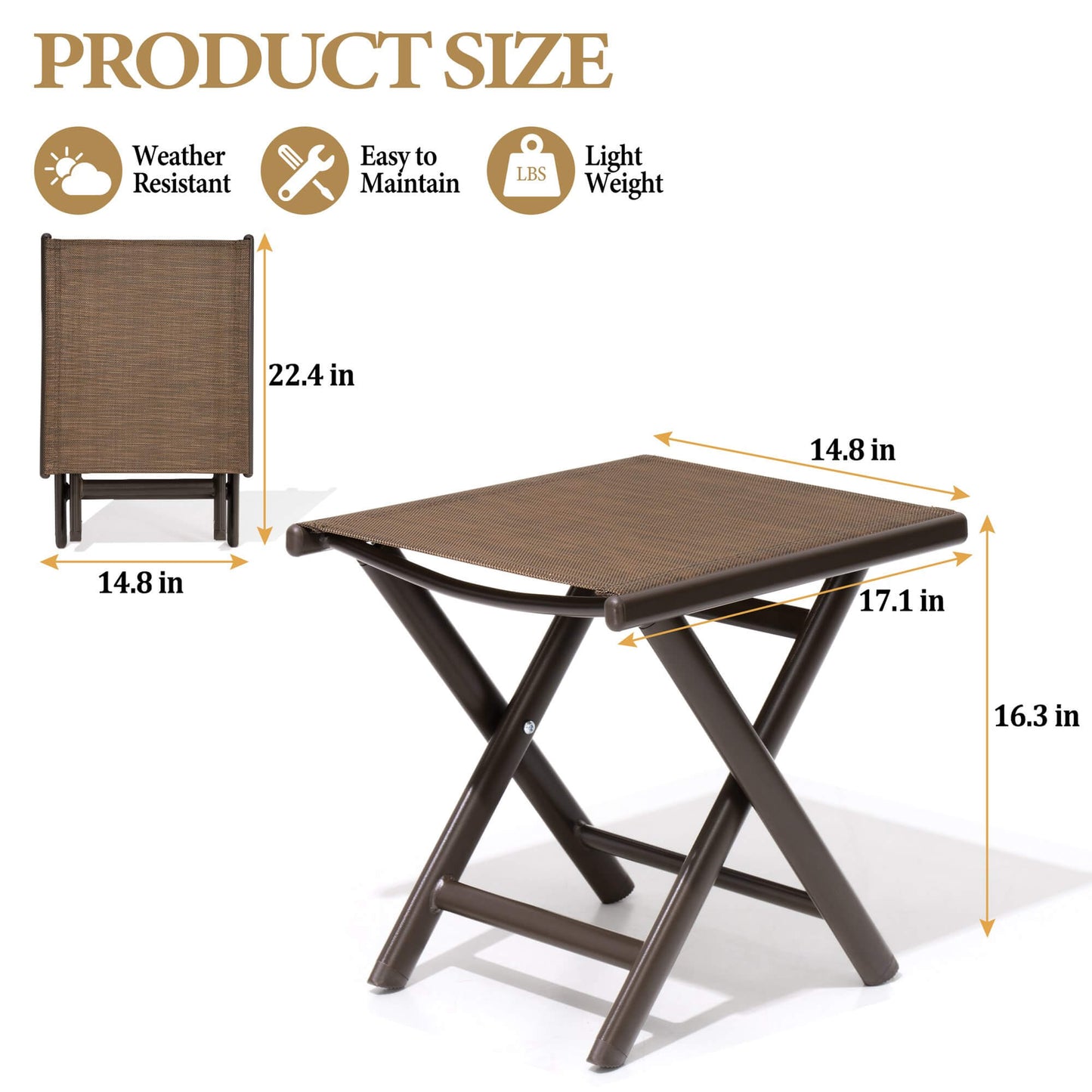15x17" Aluminum Foldable Outdoor Side Table with Textilene Tabletop