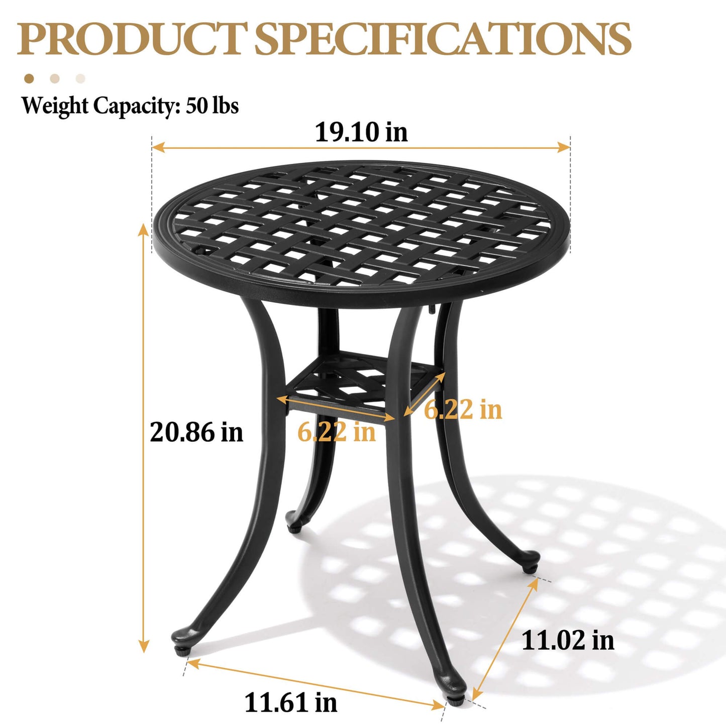 19x19" Round Cast Aluminum Outdoor Side Table