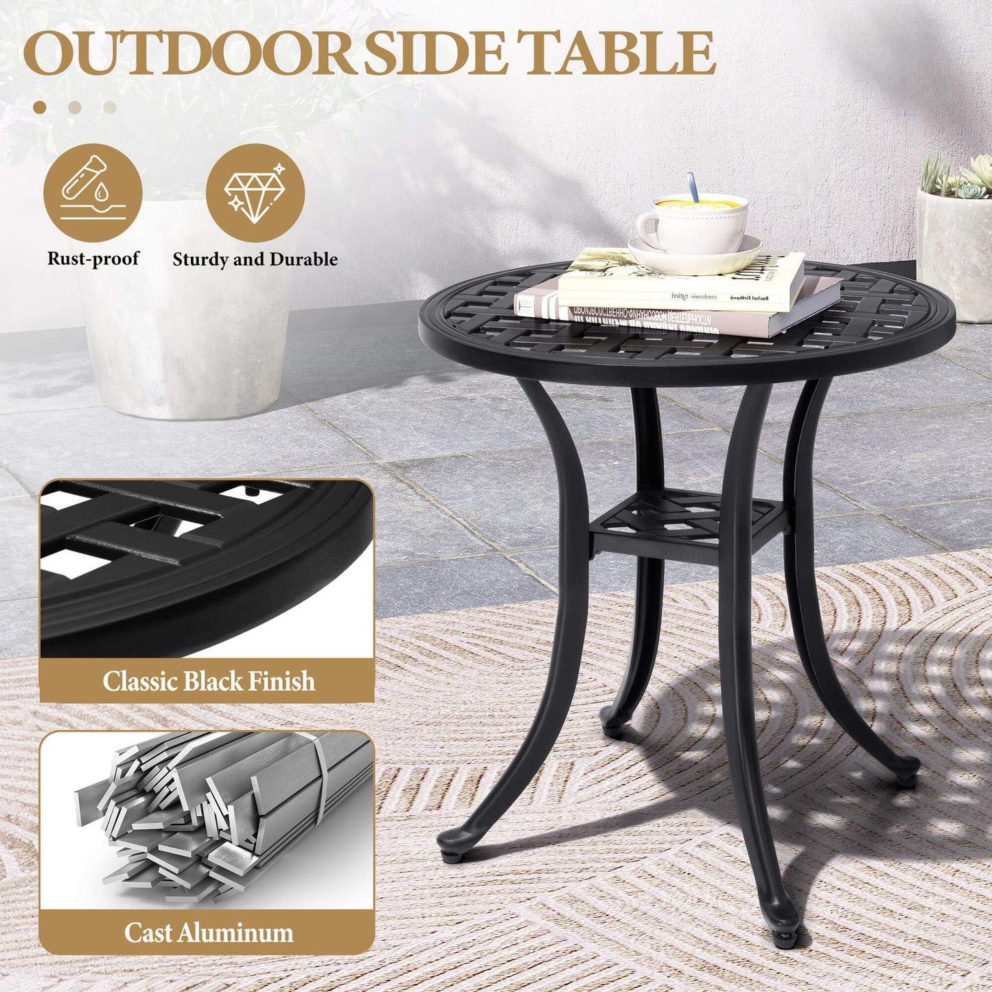 19x19" Round Cast Aluminum Outdoor Side Table