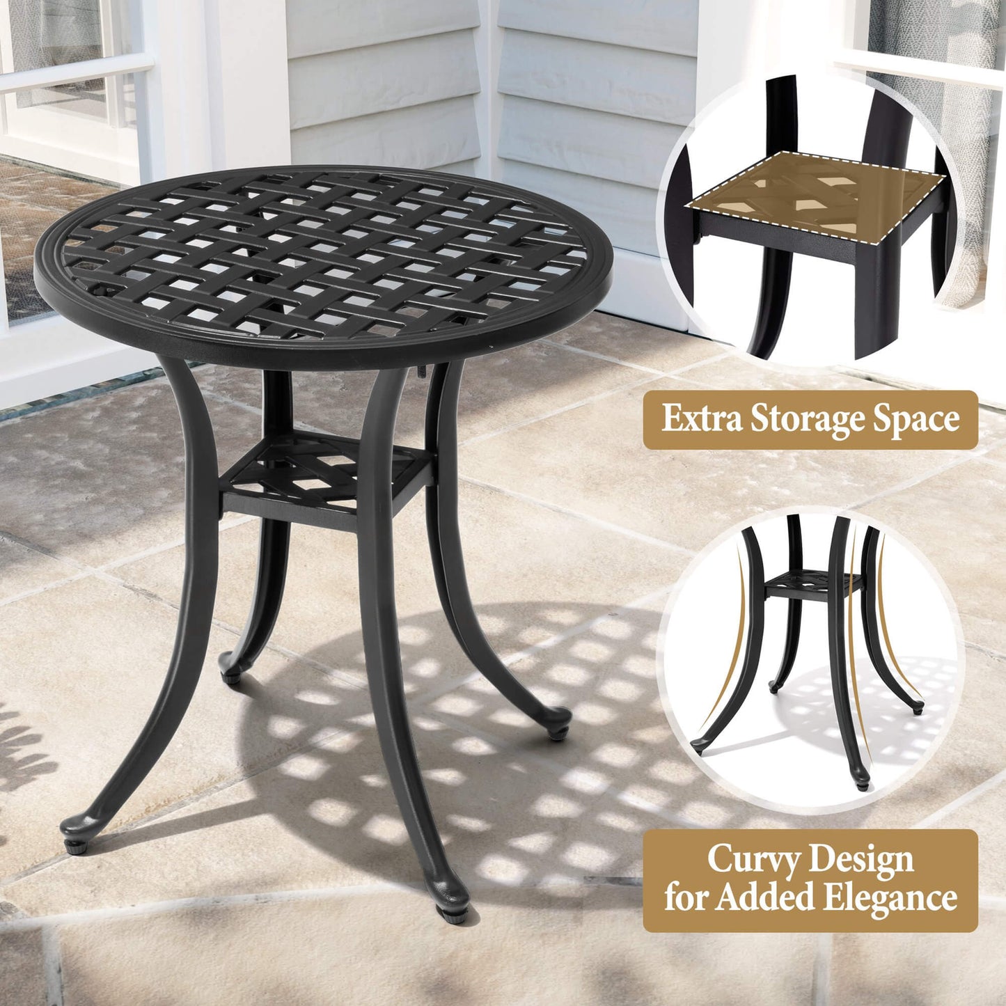 19x19" Round Cast Aluminum Outdoor Side Table