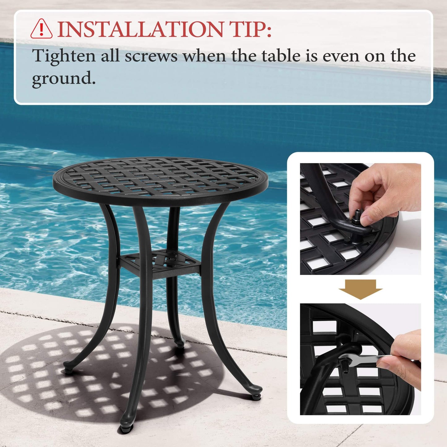 19x19" Round Cast Aluminum Outdoor Side Table