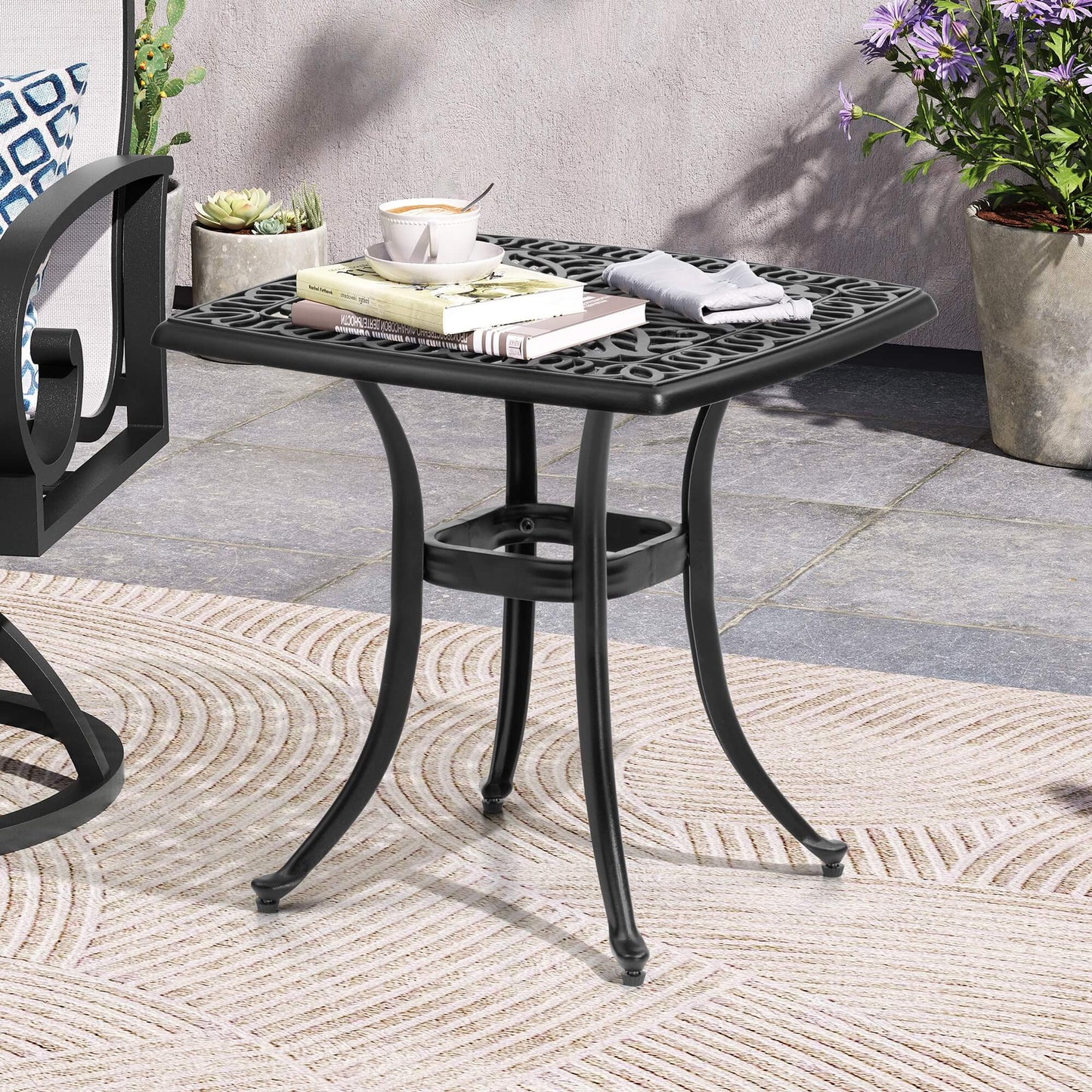 21x21" Square Cast Aluminum Side Table with Umbrella Hole