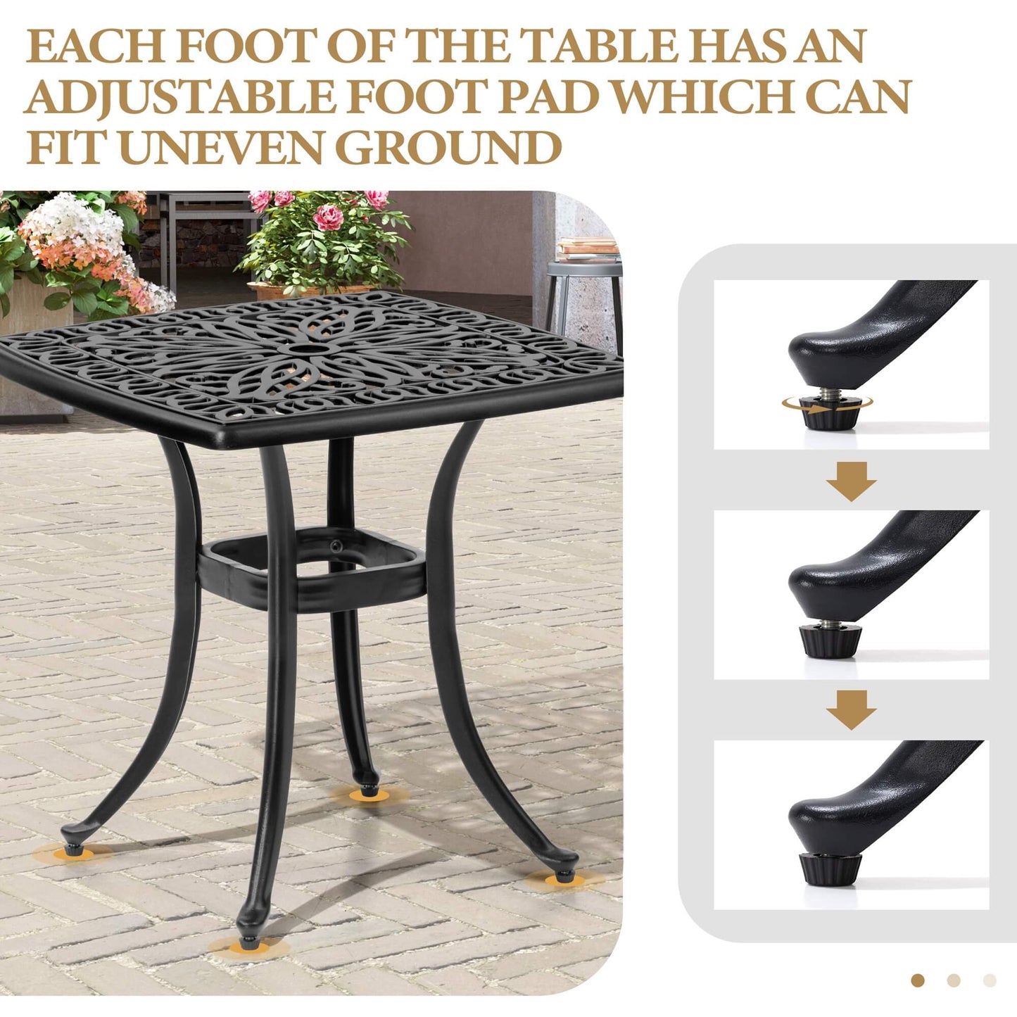 21x21" Square Cast Aluminum Side Table with Umbrella Hole