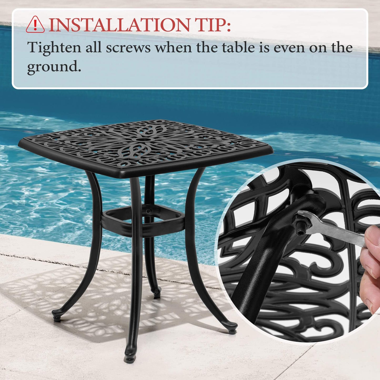 21x21" Square Cast Aluminum Side Table with Umbrella Hole