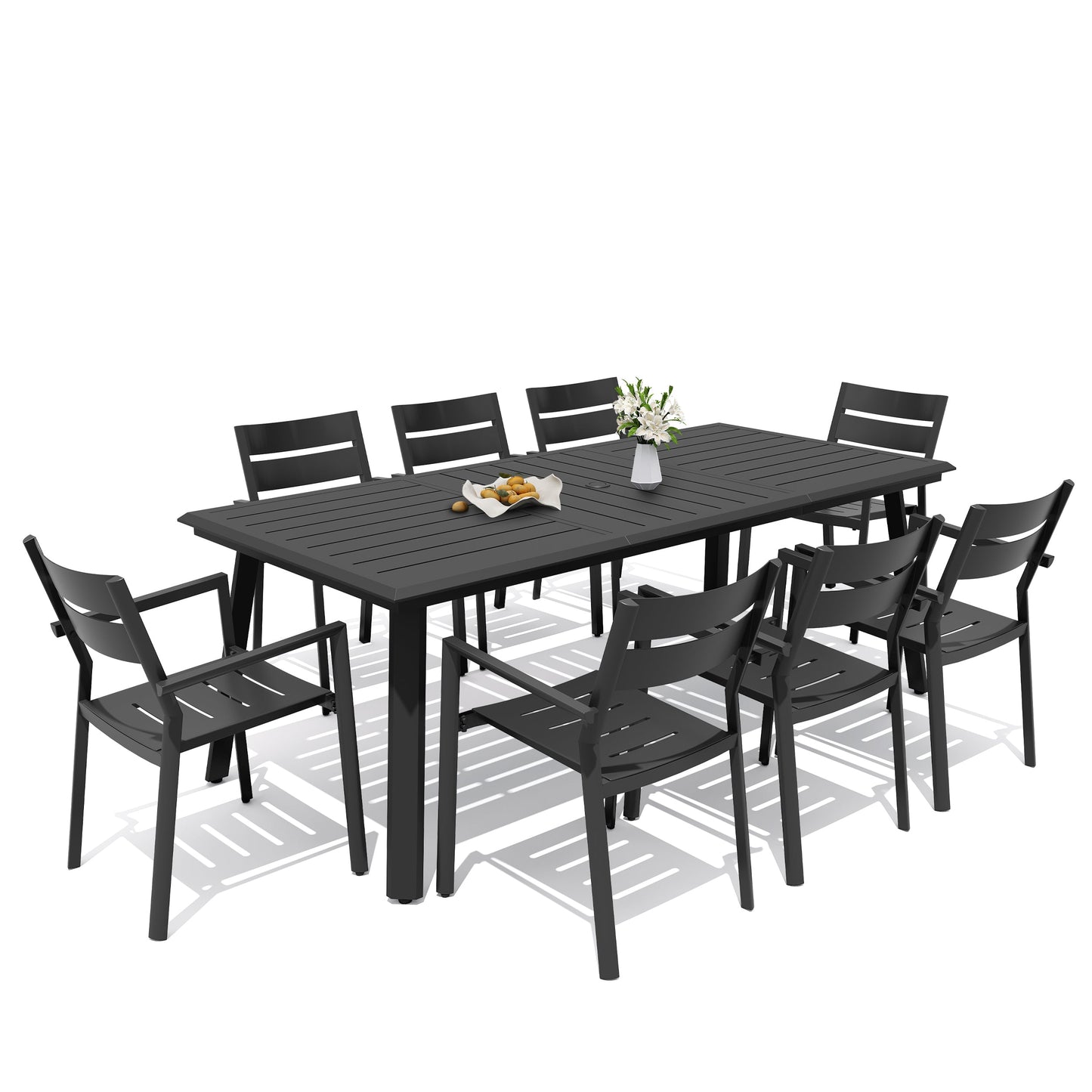 Aluminum Dining Set with Umbrella Hole & Stackable Chairs
