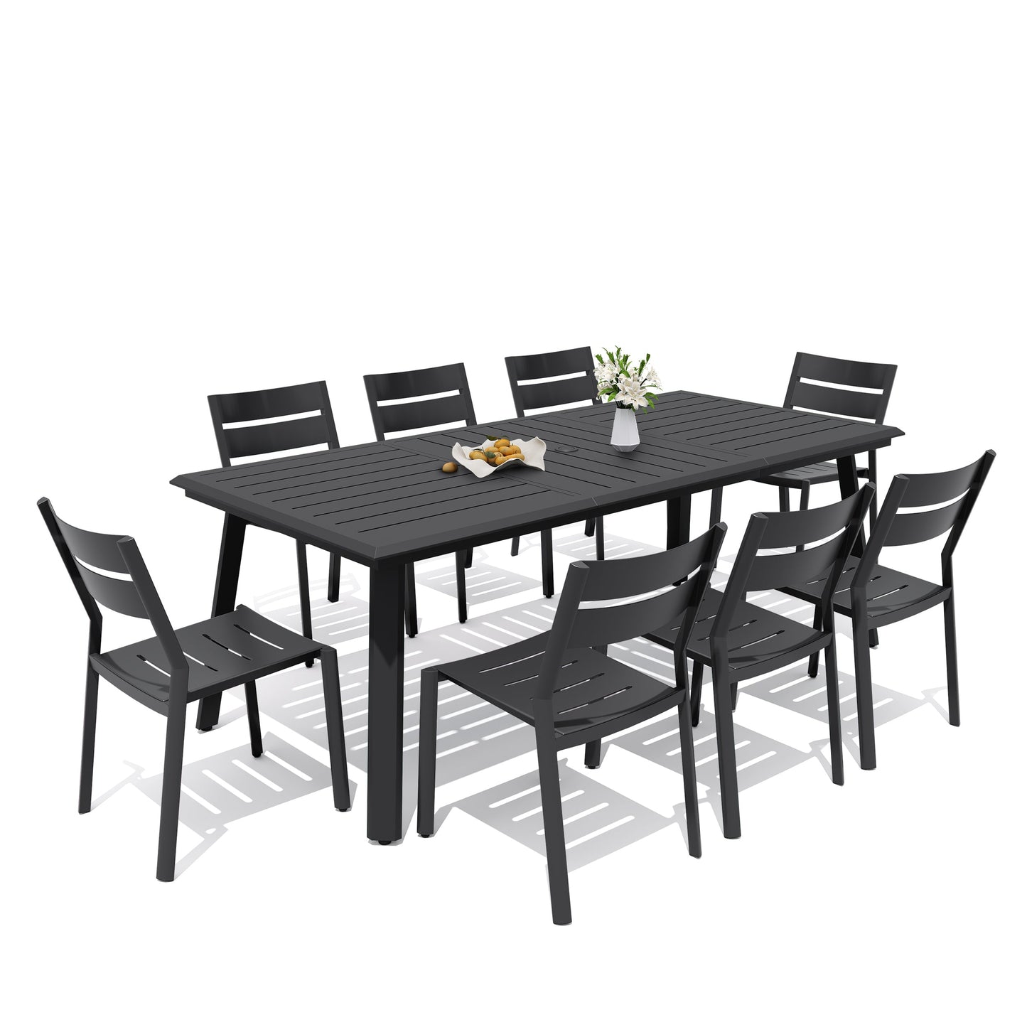 Aluminum Dining Set with Umbrella Hole & Stackable Chairs