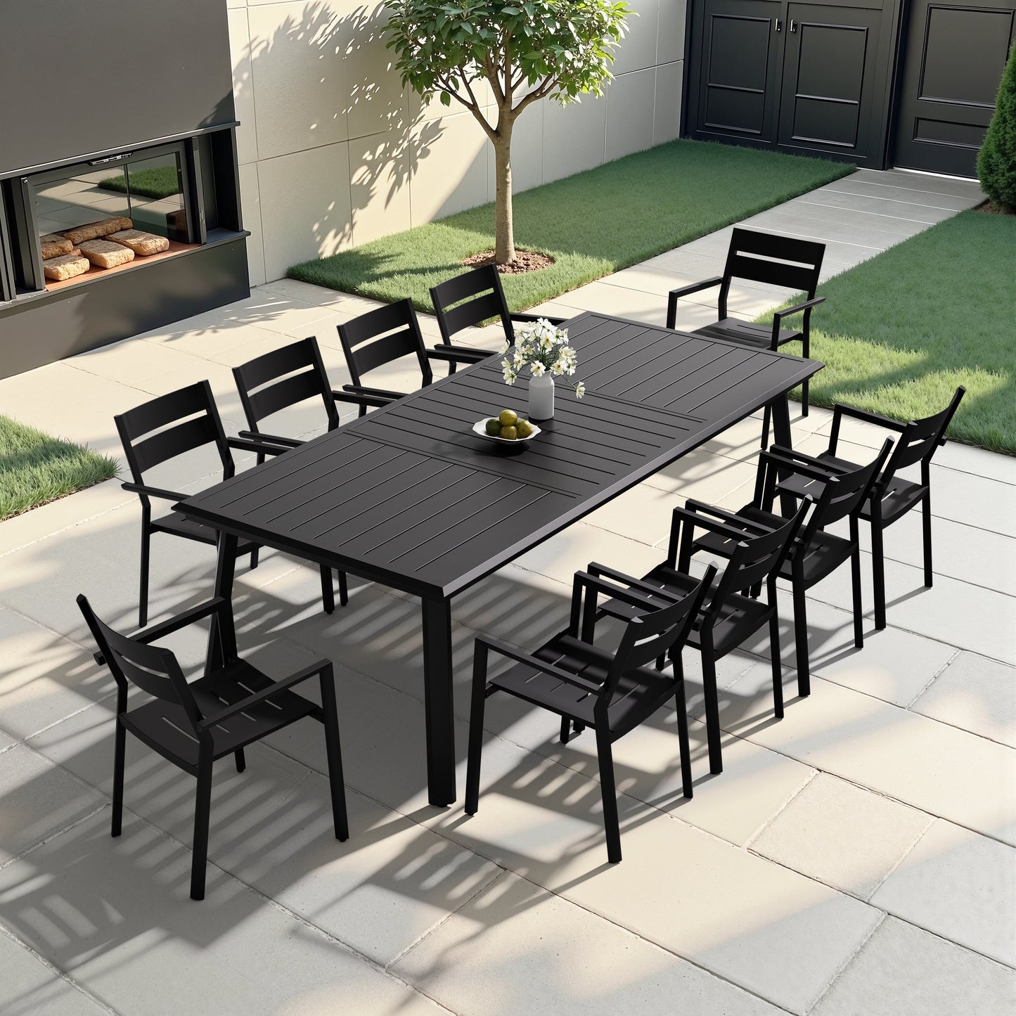 Aluminum Dining Set with Umbrella Hole & Stackable Chairs