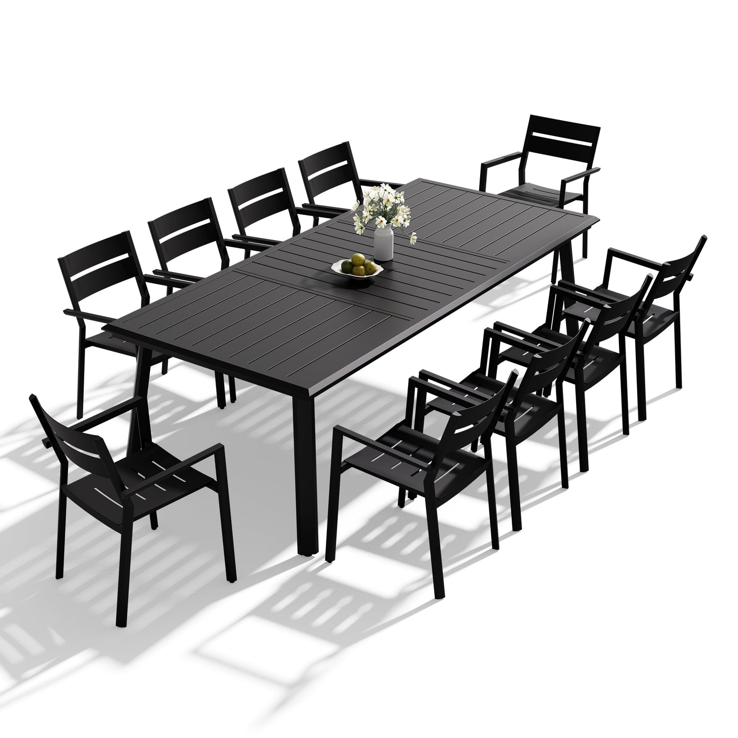 Aluminum Dining Set with Umbrella Hole & Stackable Chairs