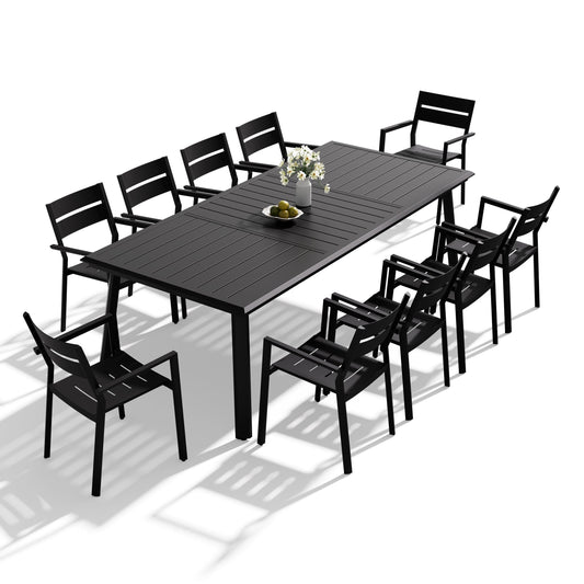 Aluminum Dining Set with Umbrella Hole & Stackable Chairs