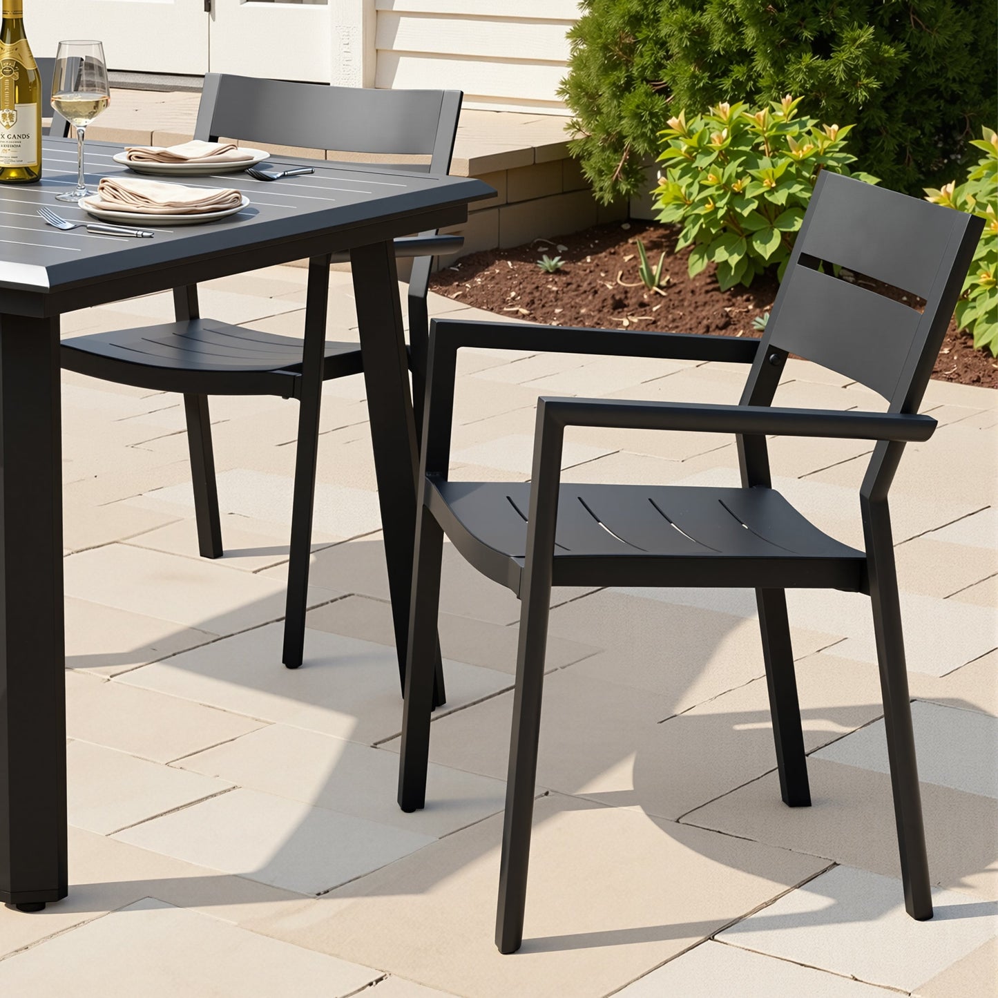 Aluminum Dining Set with Umbrella Hole & Stackable Chairs