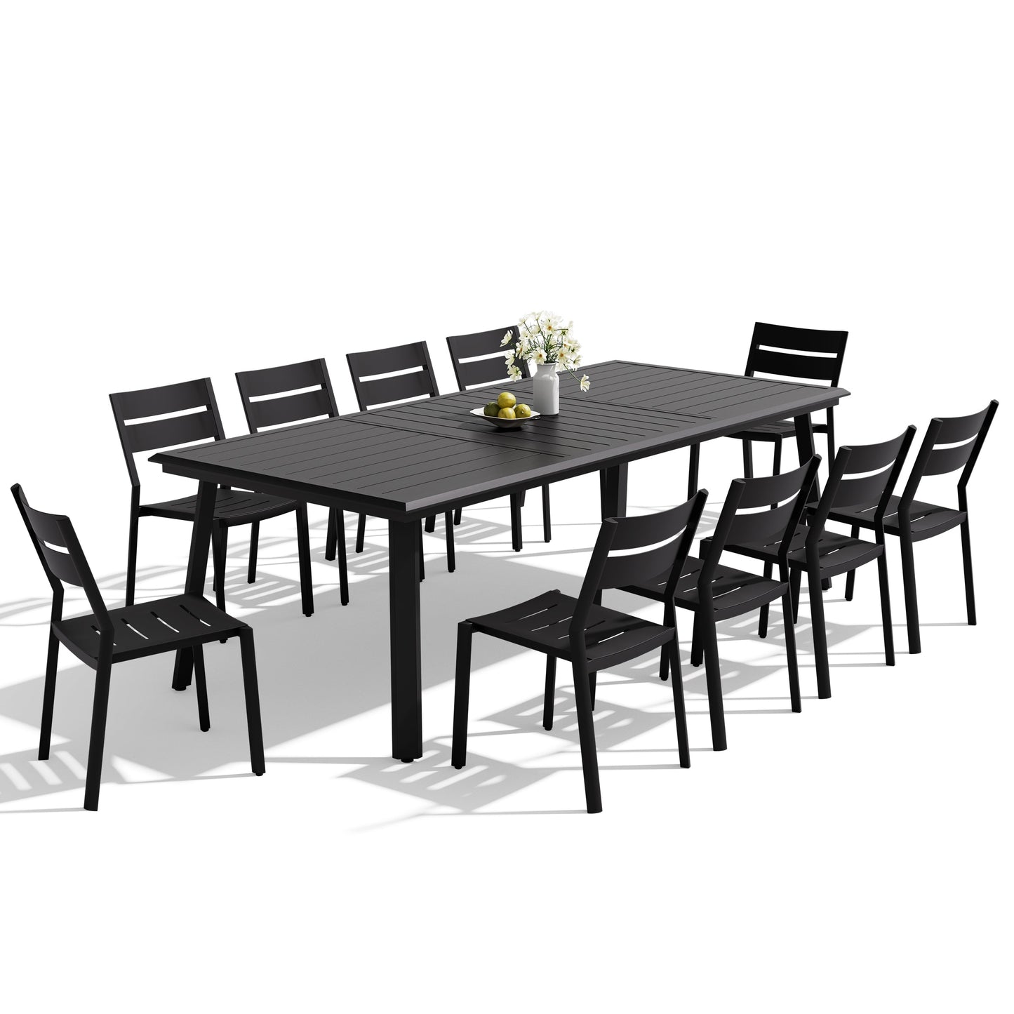 Aluminum Dining Set with Umbrella Hole & Stackable Chairs