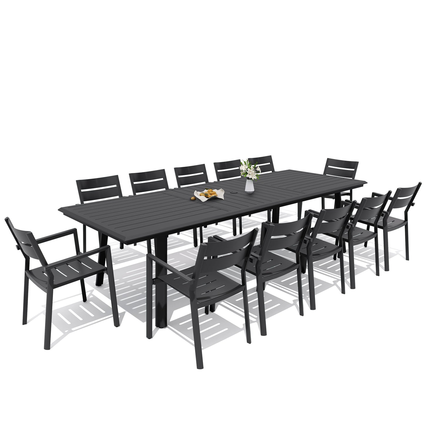 Aluminum Dining Set with Umbrella Hole & Stackable Chairs