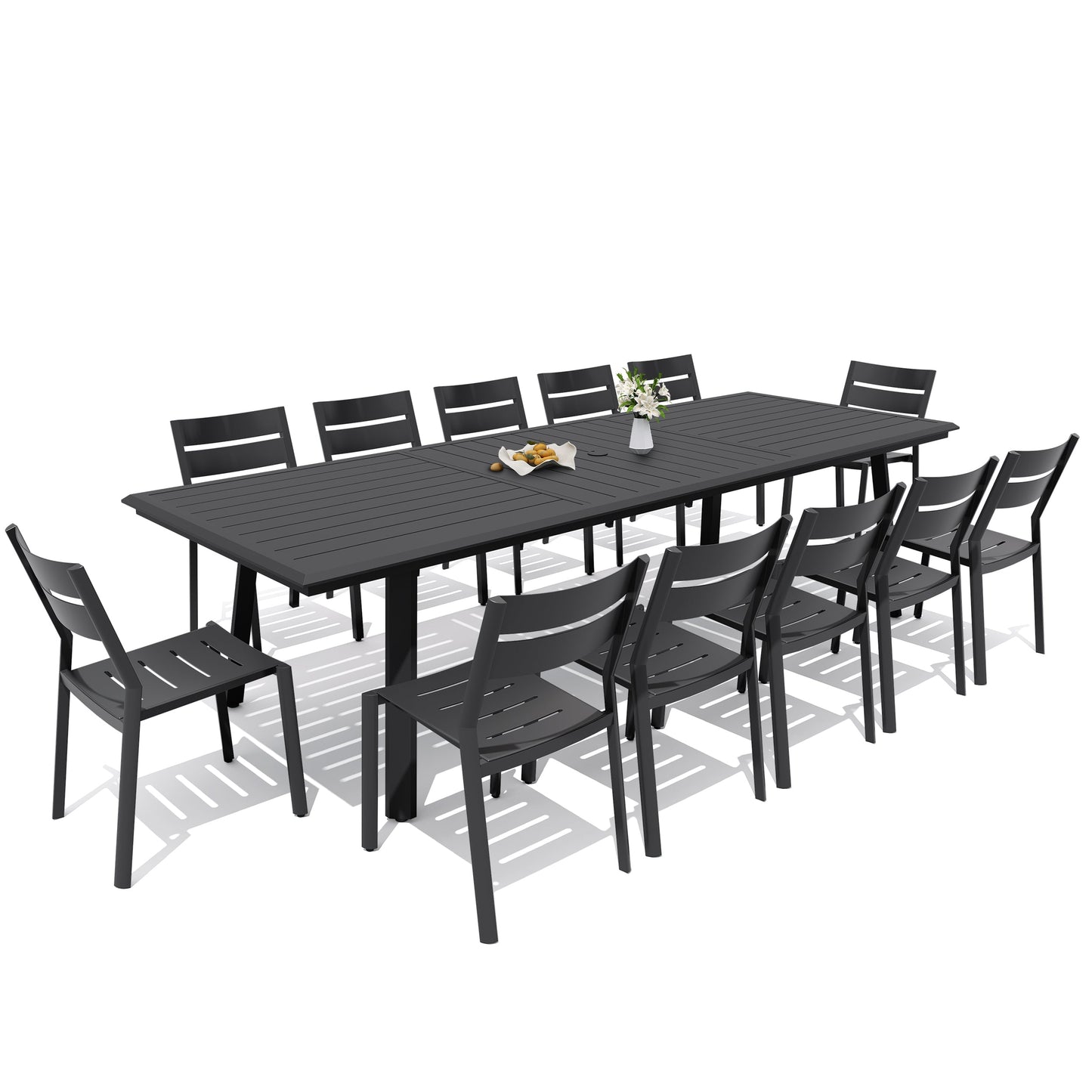 Aluminum Dining Set with Umbrella Hole & Stackable Chairs