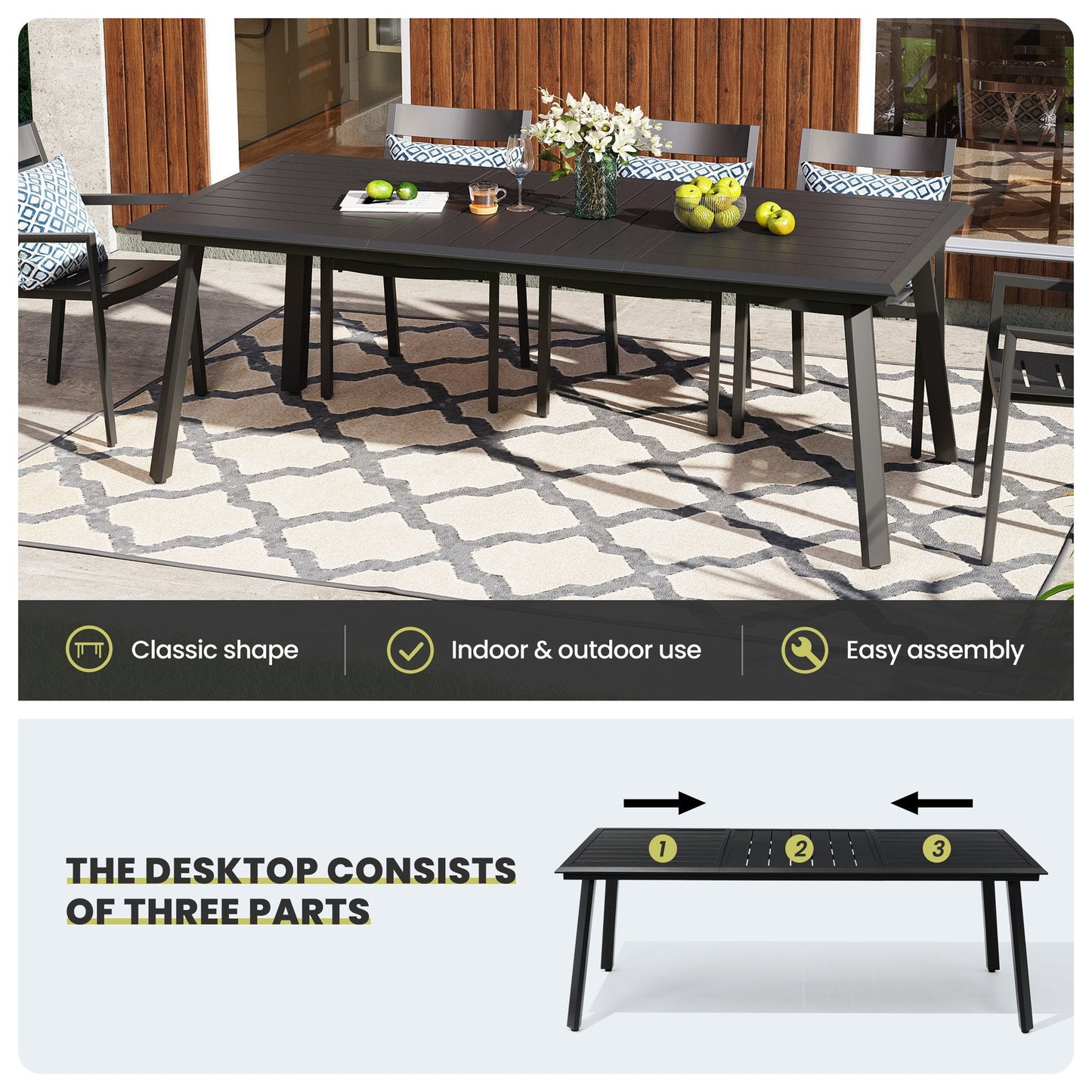 Aluminum Outdoor Dining Table with Umbrella Hole