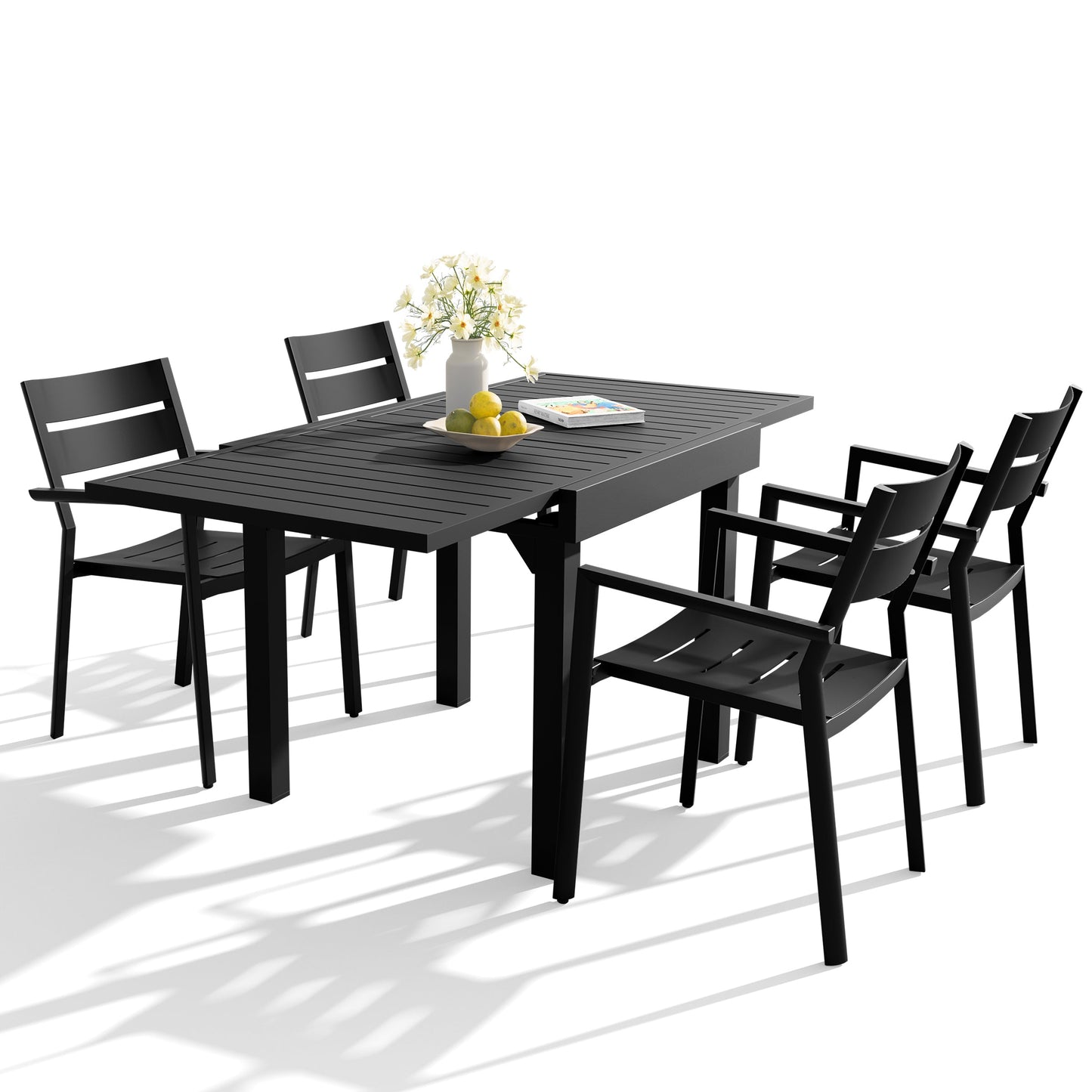 Aluminum Expandable Outdoor Dining Set with Stackable Chairs