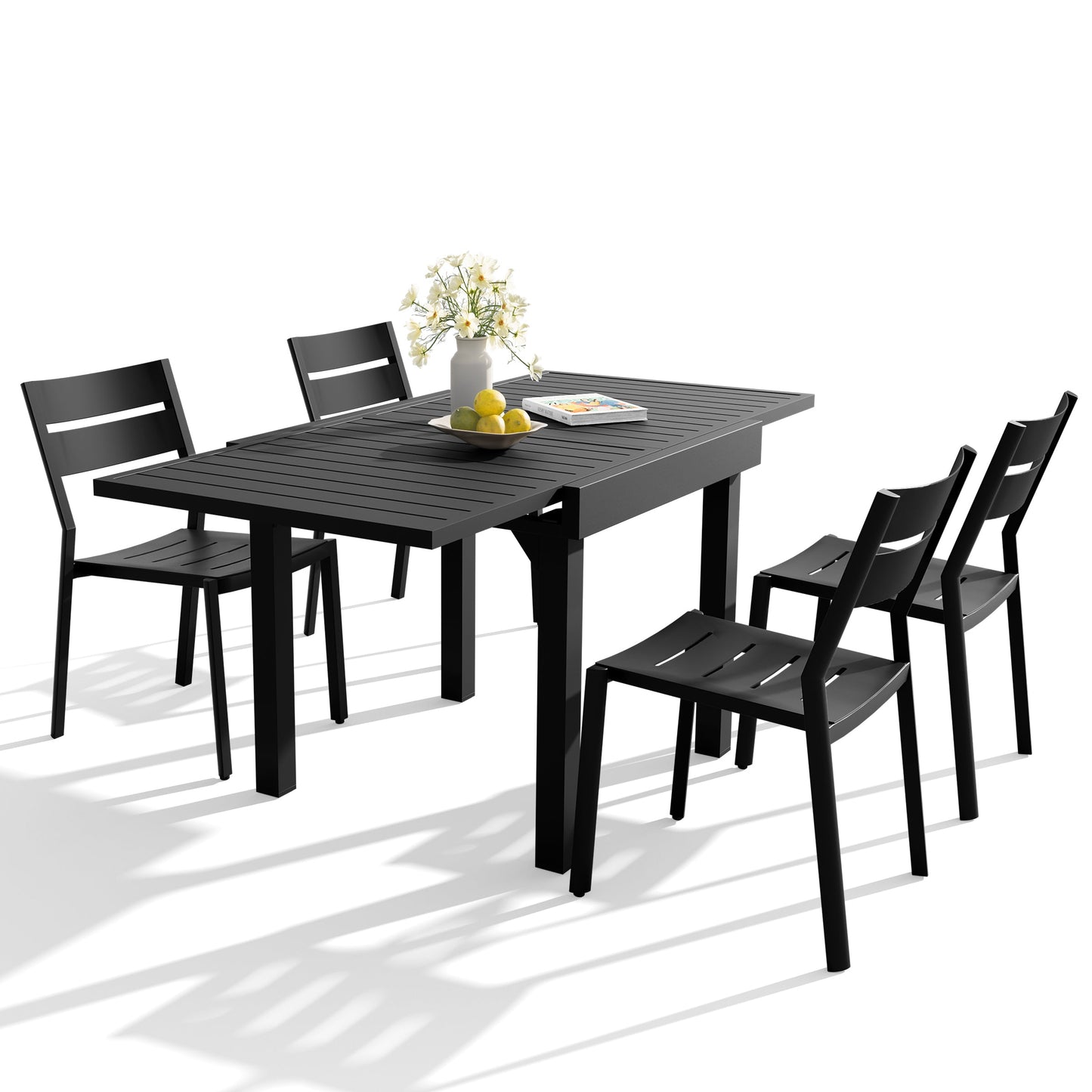 Aluminum Expandable Outdoor Dining Set with Stackable Chairs