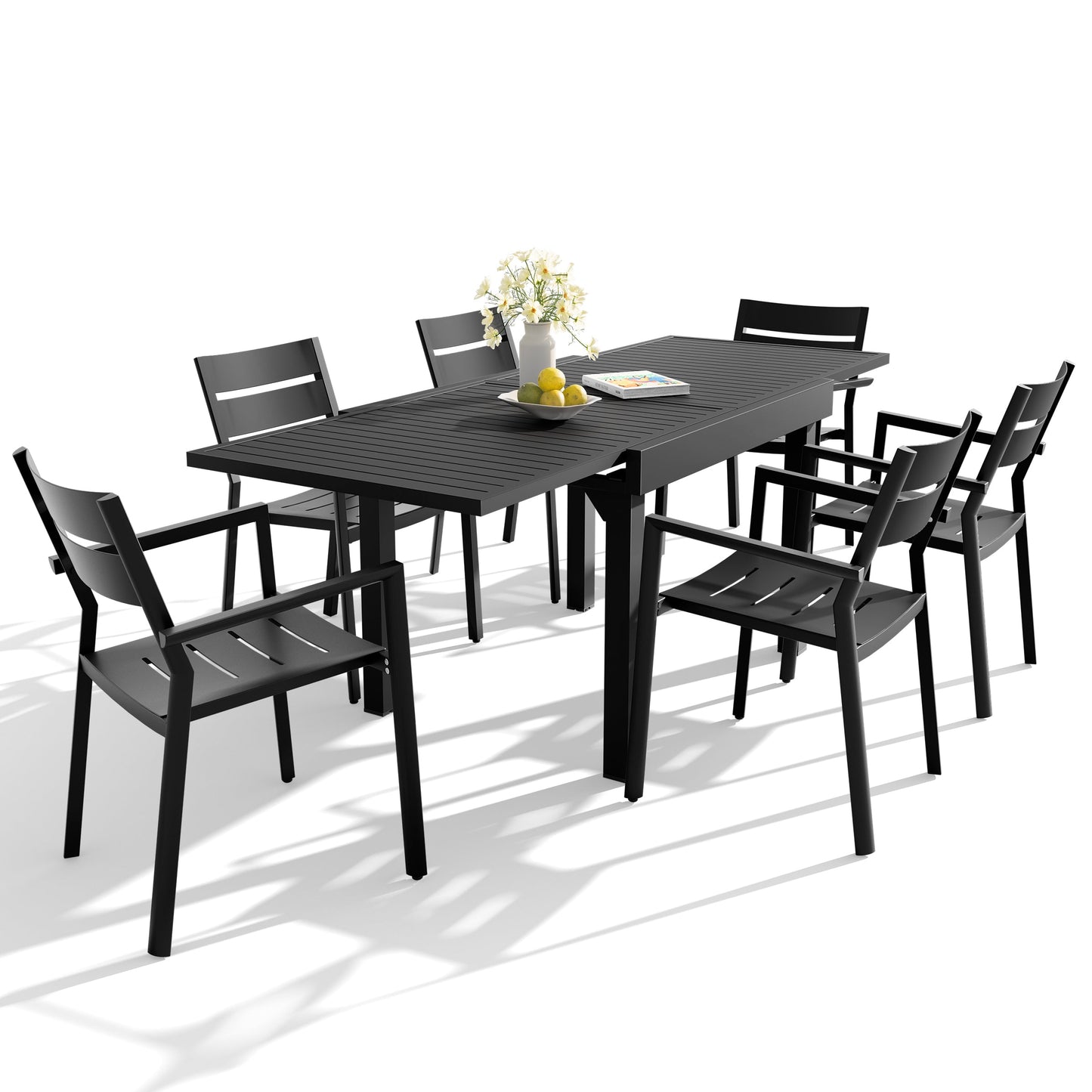 Aluminum Expandable Outdoor Dining Set with Stackable Chairs