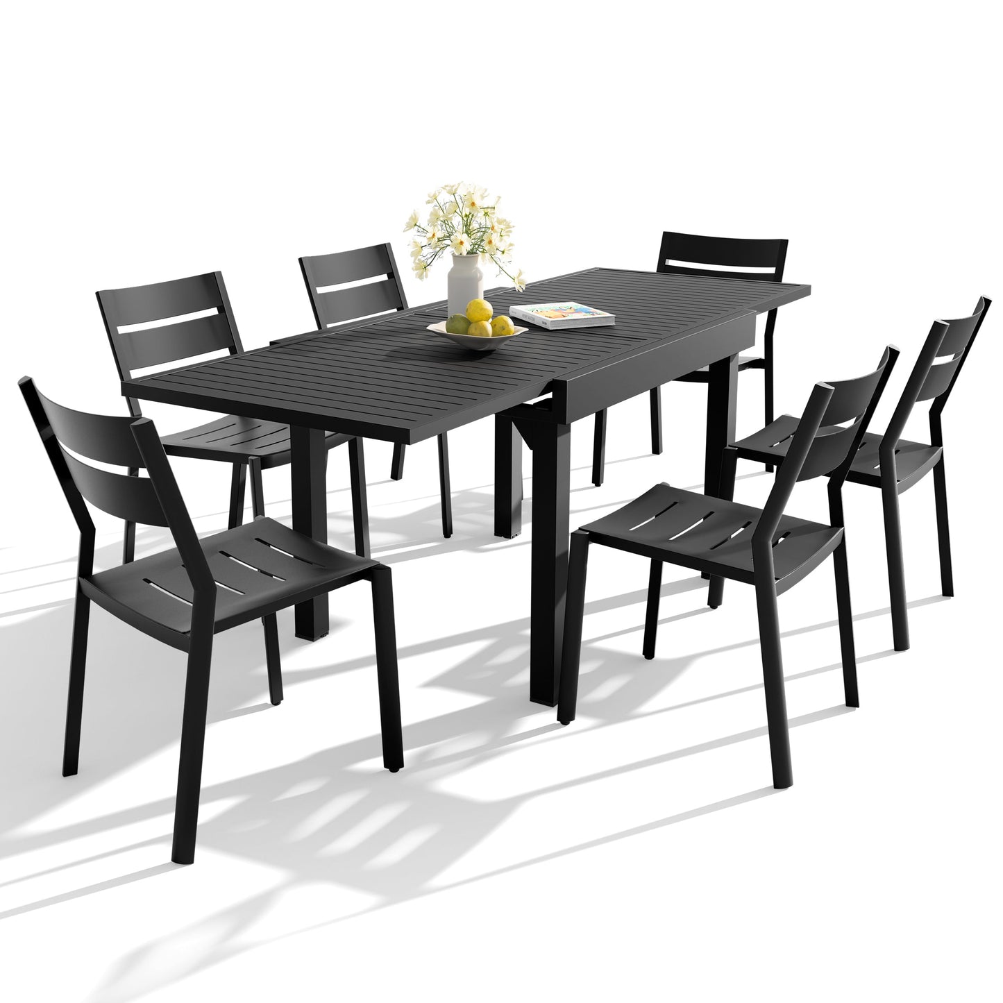 Aluminum Expandable Outdoor Dining Set with Stackable Chairs