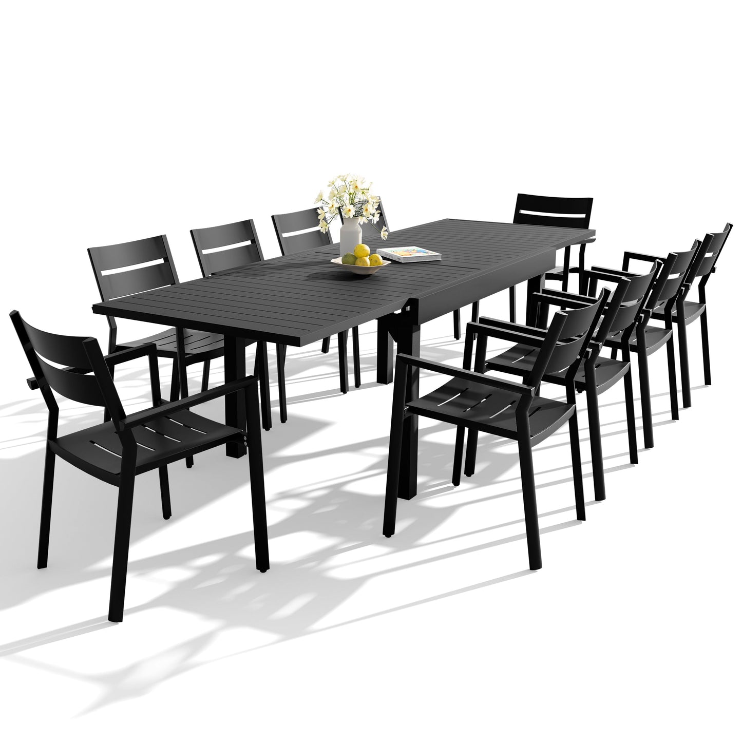 Aluminum Expandable Outdoor Dining Set with Stackable Chairs
