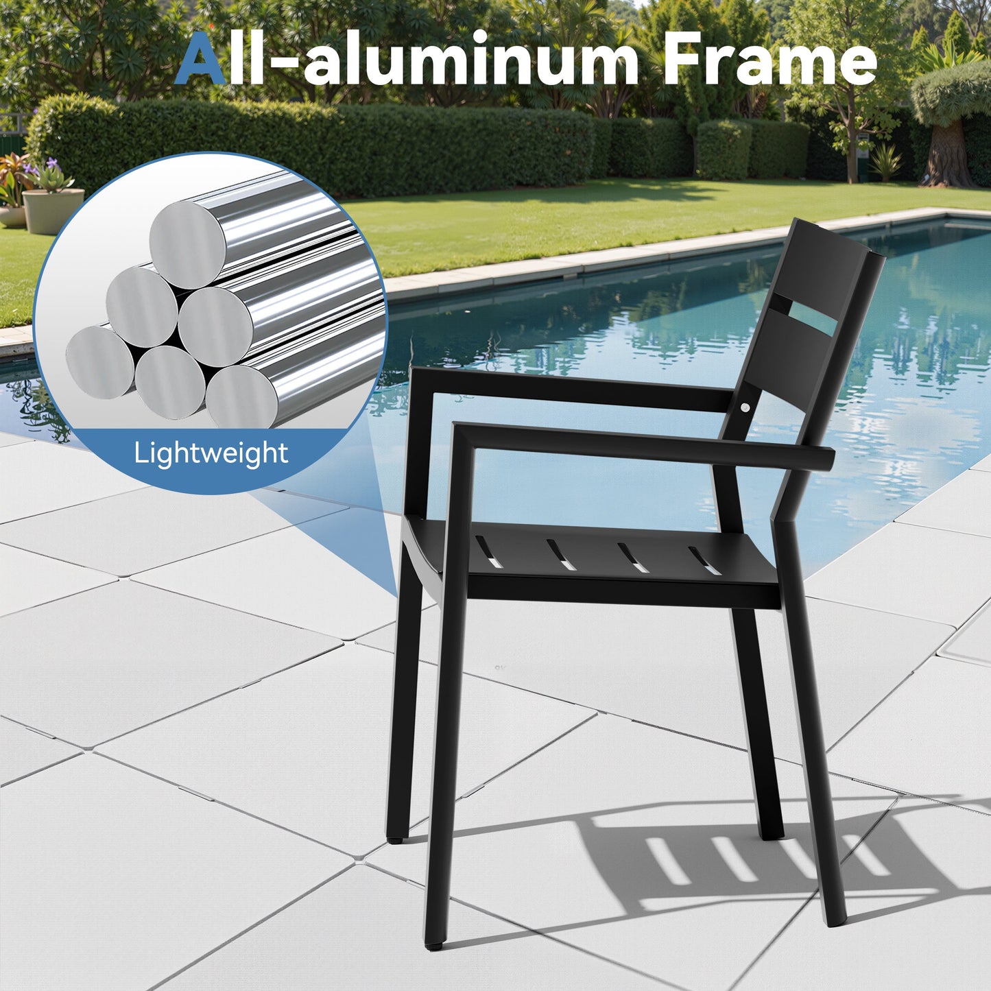 Aluminum Expandable Outdoor Dining Set with Stackable Chairs
