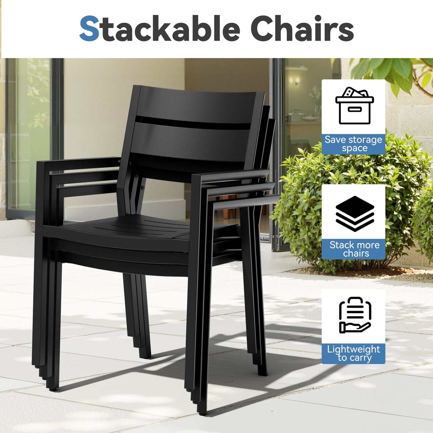 Aluminum Expandable Outdoor Dining Set with Stackable Chairs