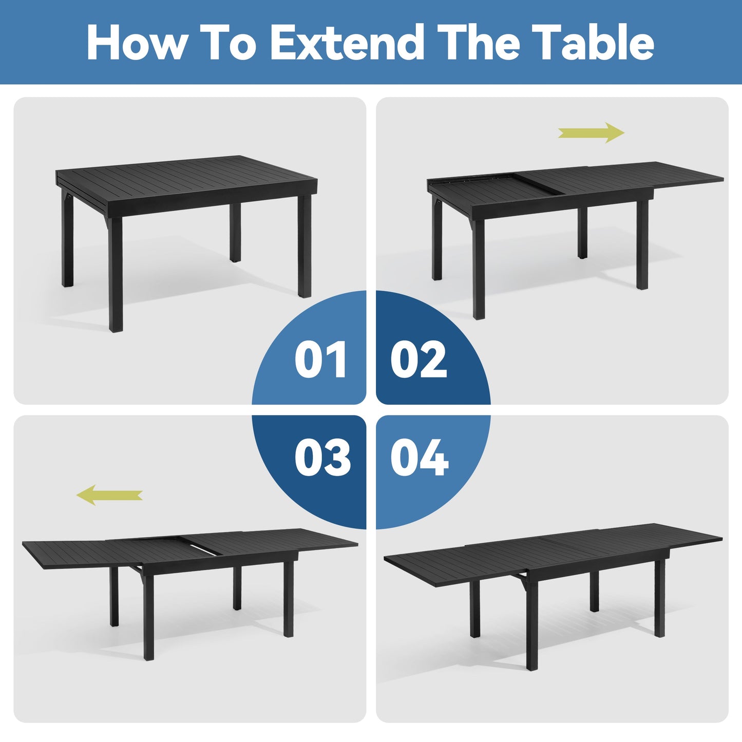 Aluminum Expandable Outdoor Dining Set with Stackable Chairs