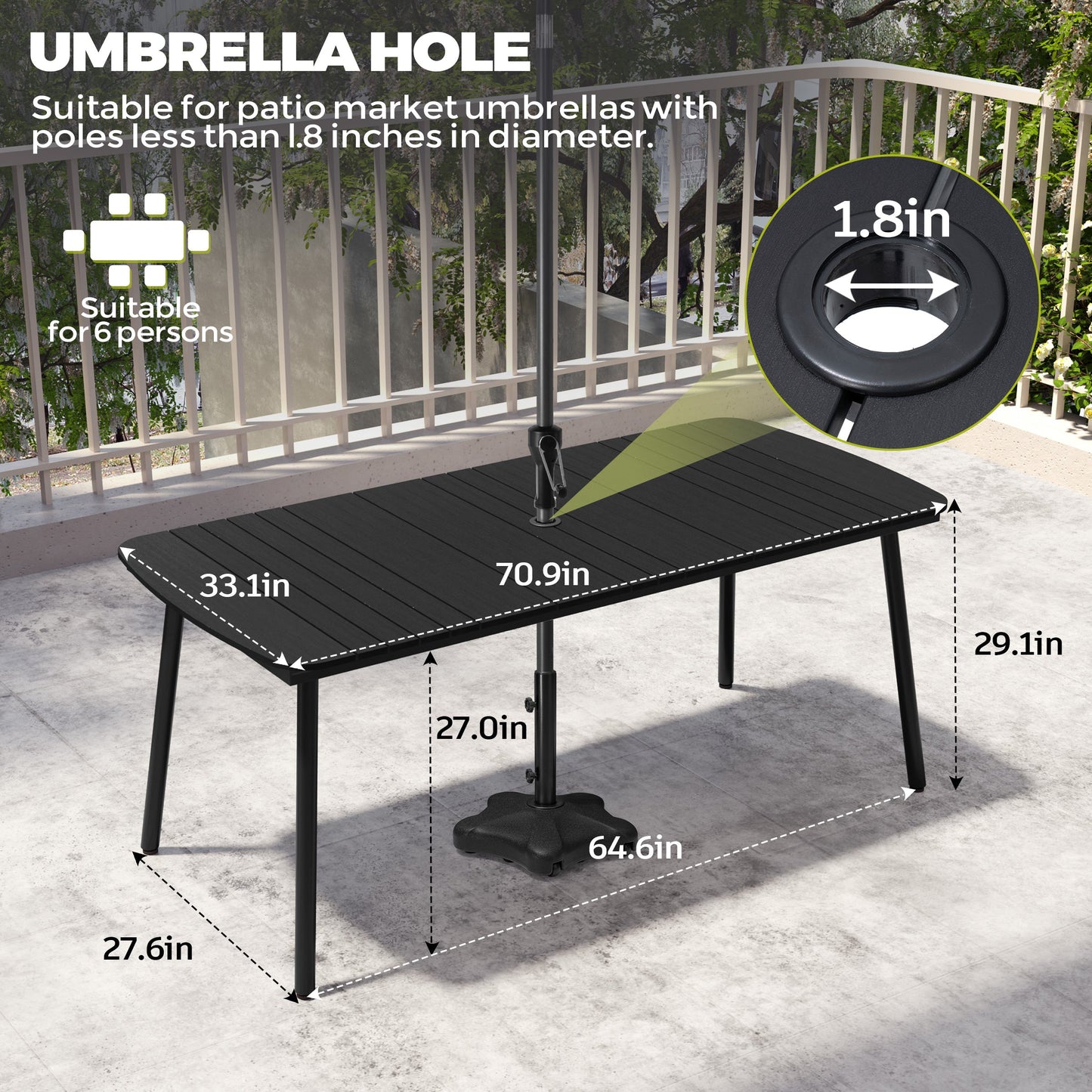 Aluminum Outdoor Dining Table with Umbrella Hole