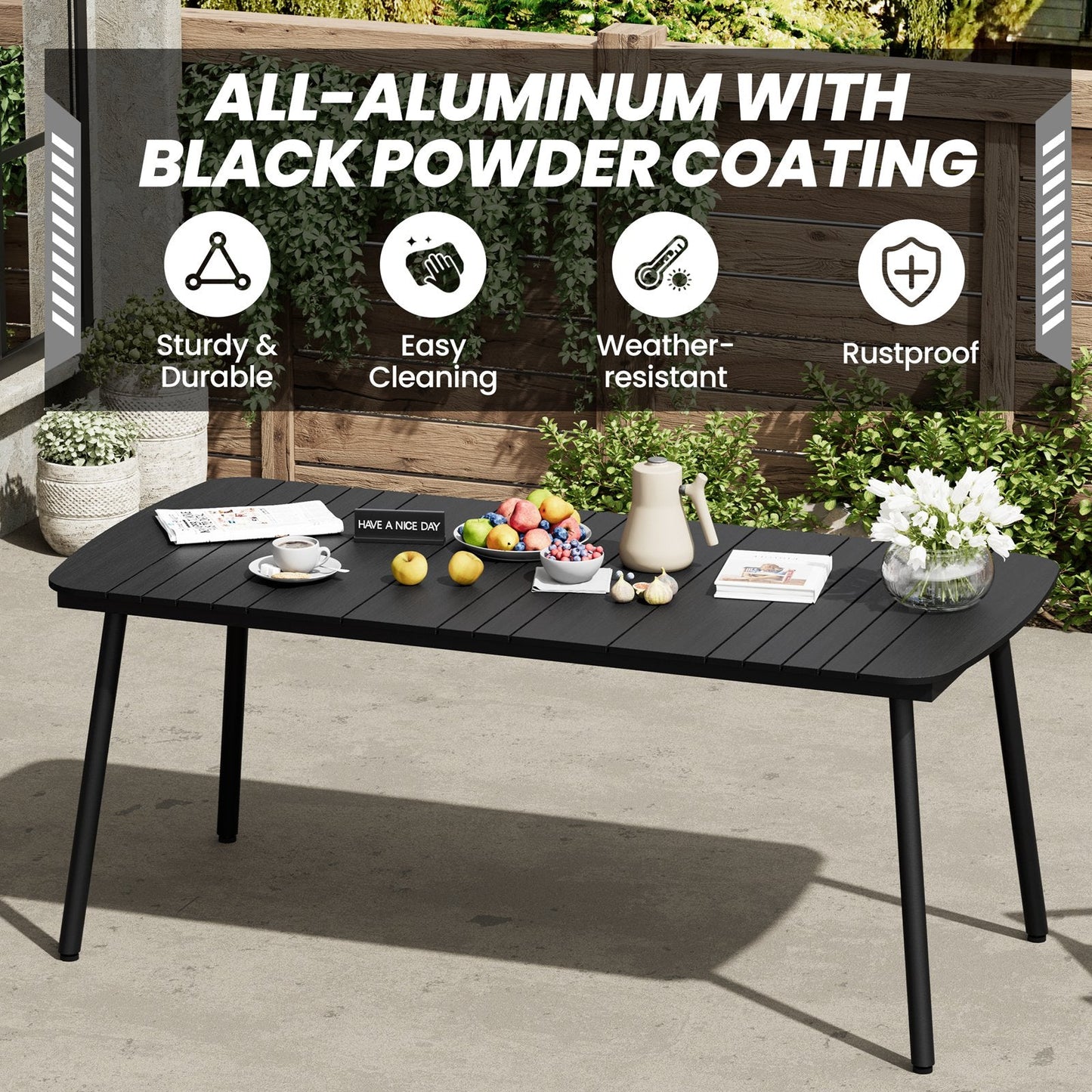 7/9-Piece Aluminum Dining Set with Umbrella Hole & Stackable Chairs