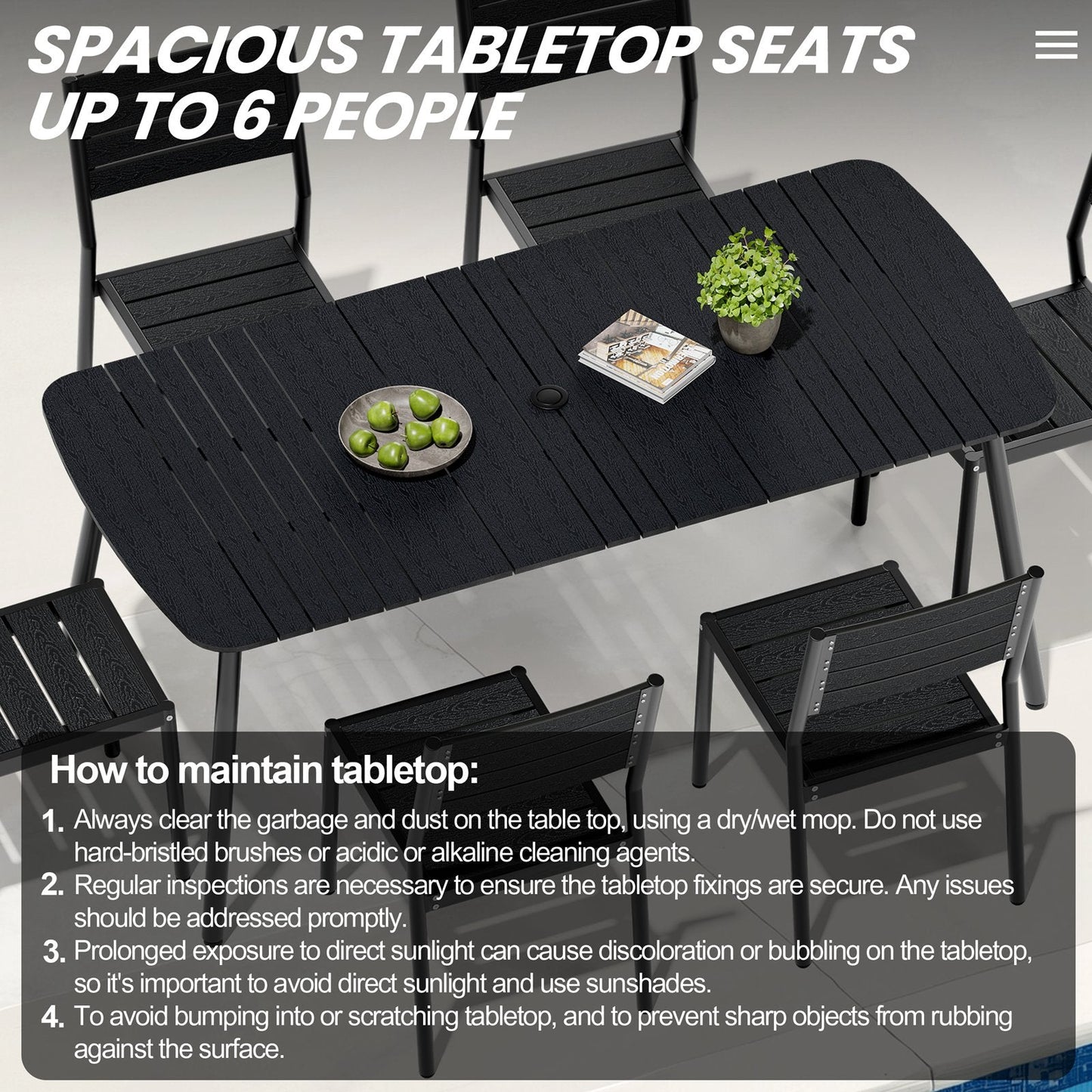 7/9-Piece Aluminum Dining Set with Umbrella Hole & Stackable Chairs